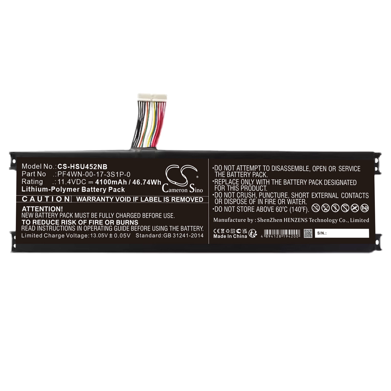 Li-Polymer, Notebook, Laptop Battery fits Hasee Hpfs01, Kingbook U43s1, 11.4V, 4100mAh Notebook, Laptop Cameron Sino Technology Limited