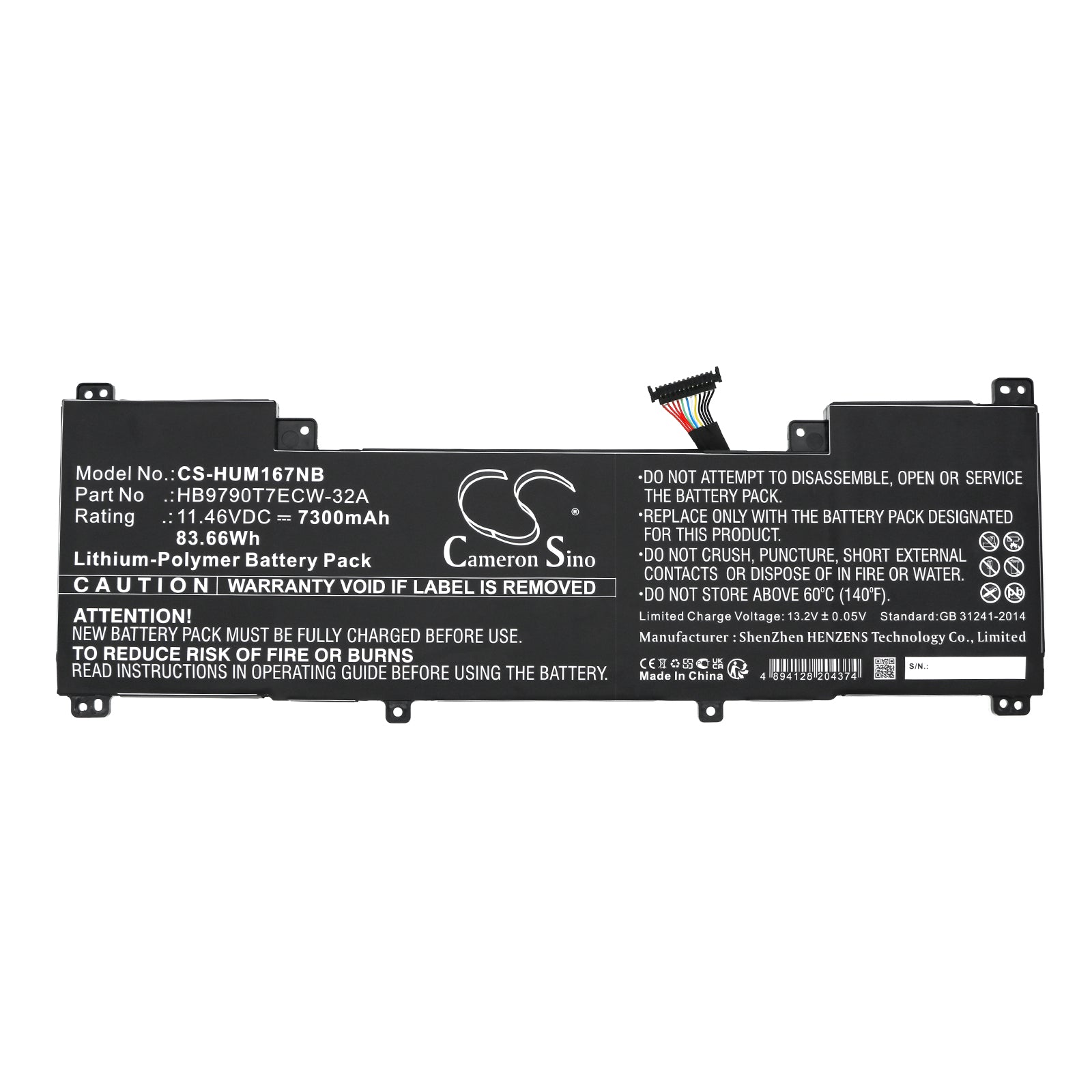 Li-Polymer, Notebook, Laptop Battery fits Huawei Matebook 16 Crem-wfd9, Matebook 16 Crem-wfg9, 11.46V, 7300mAh Notebook, Laptop Cameron Sino Technology Limited