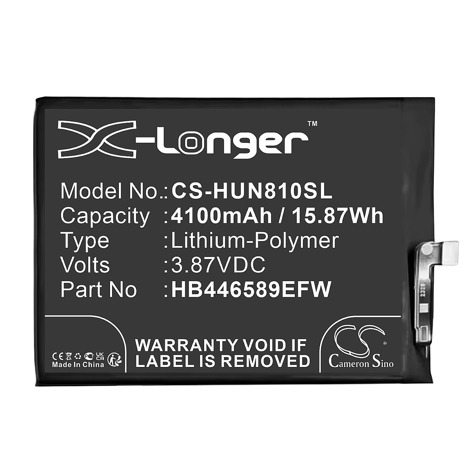 Li-Polymer, Mobile, SmartPhone Battery fits Huawei Cha-al80, Coco-an40, 3.87V, 4100mAh Mobile, SmartPhone Cameron Sino Technology Limited
