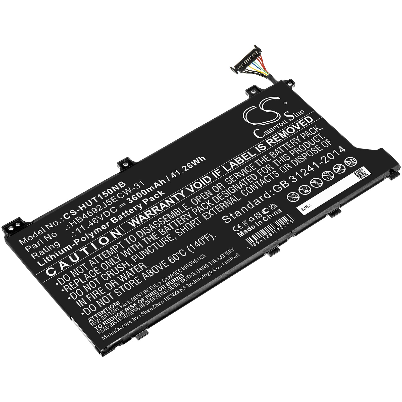 Li-Polymer, Notebook, Laptop Battery fits Huawei Hly-19r, Kpl-woob, 11.46V, 3600mAh Notebook, Laptop Cameron Sino Technology Limited