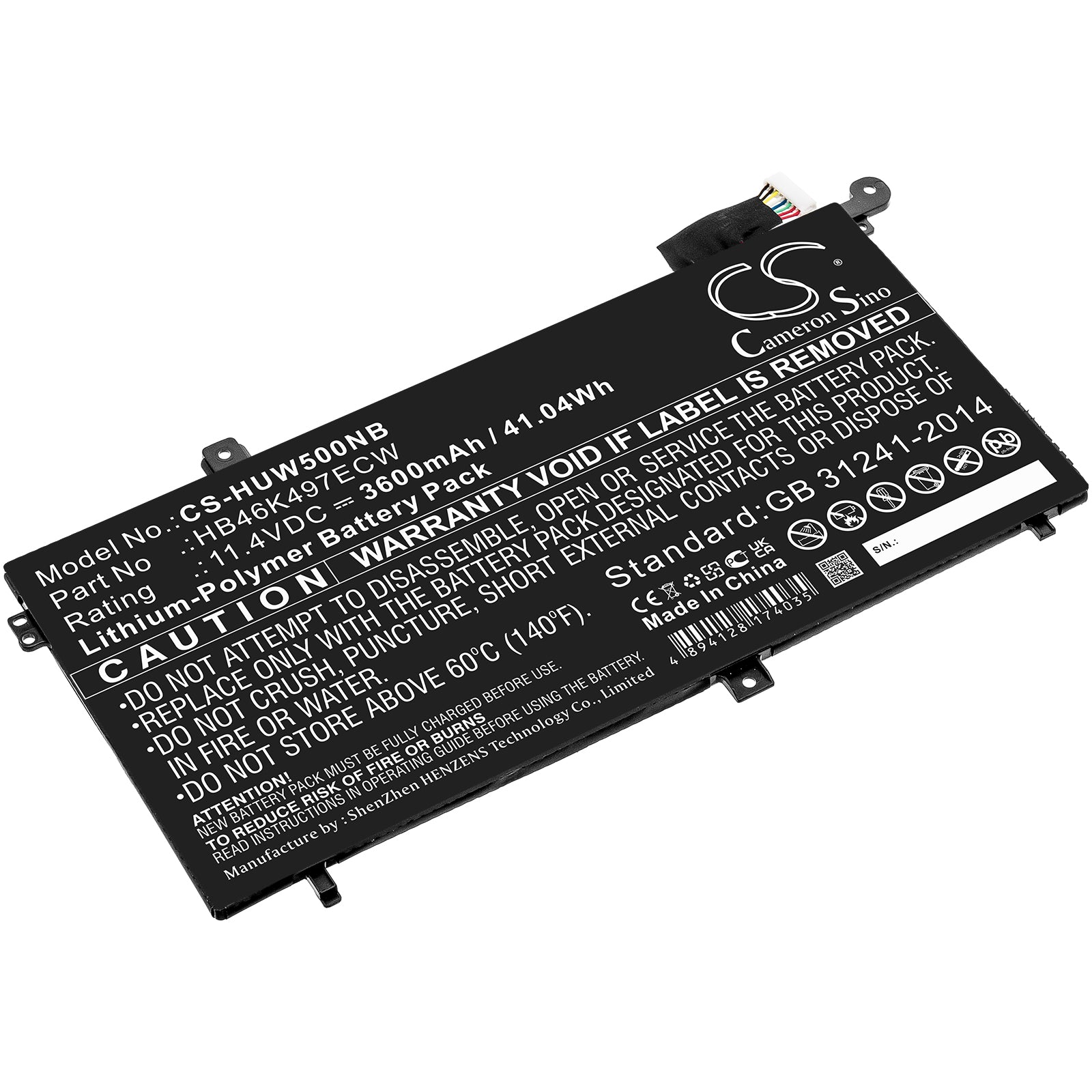 Li-Polymer, Notebook, Laptop Battery fits Huawei 53010baj, Matebook D, 11.4V, 3600mAh Notebook, Laptop Cameron Sino Technology Limited