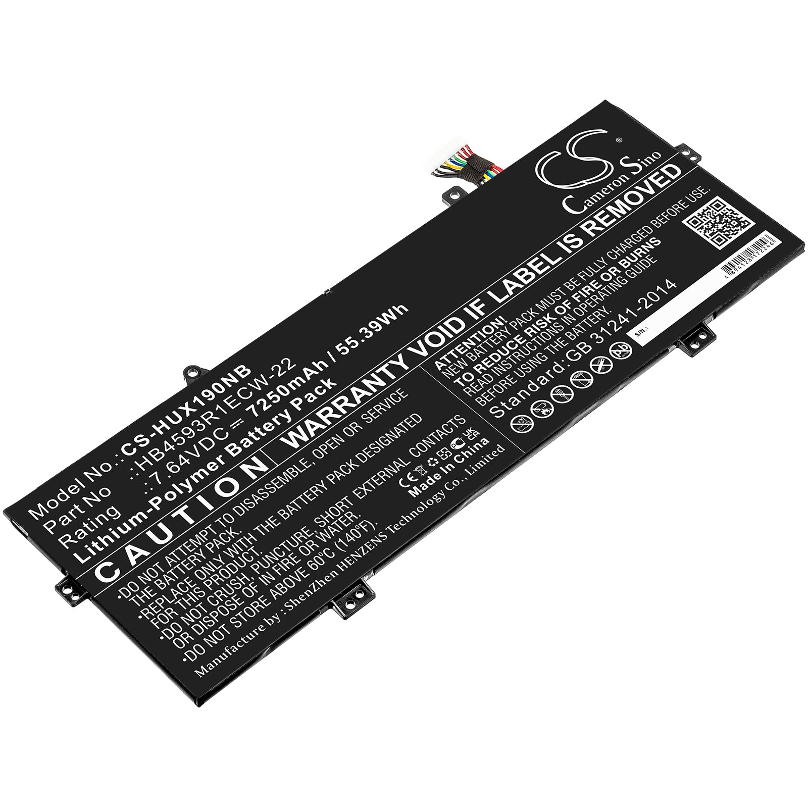 Li-Polymer, Notebook, Laptop Battery fits Huawei Mach-w19l, Matebook X Pro 2020, 7.64V, 7250mAh Notebook, Laptop Cameron Sino Technology Limited
