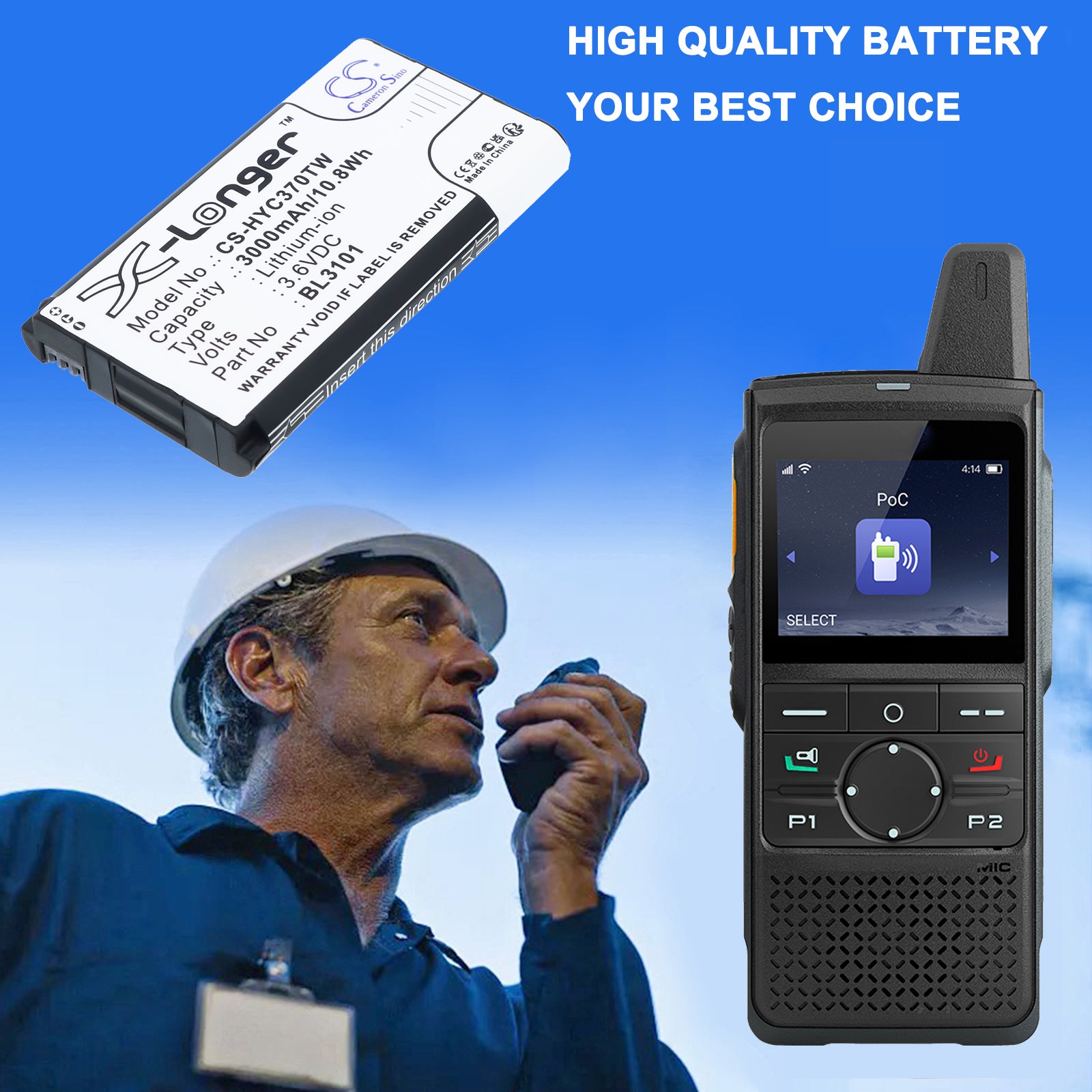 3.6V, Li-ion, 3000mAh, Battery fits Hytera PNC370, 10.8Wh Two-Way Radio Cameron Sino Technology Limited