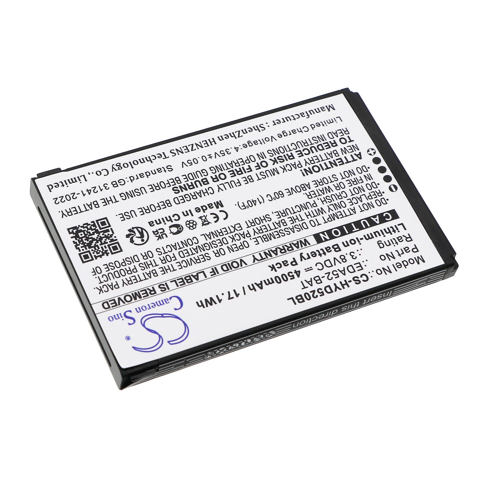 3.8V, Li-ion, 4500mAh, Battery fits Honeywell ScanPal EDA52, 17.1Wh Barcode Scanner Cameron Sino Technology Limited