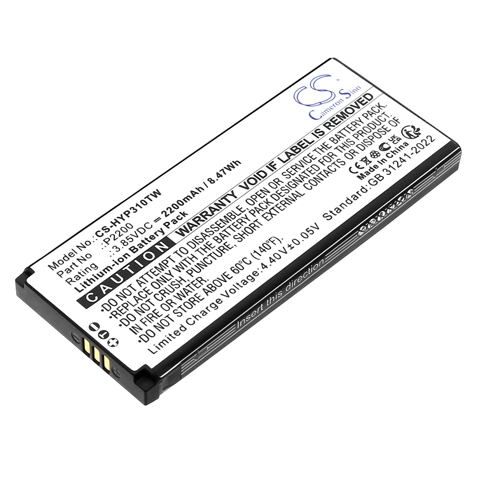 3.85V, Li-ion, 2200mAh, Battery fits Hytera HYT-S1, HYT-S1 Pro, 8.47Wh Two-Way Radio Cameron Sino Technology Limited