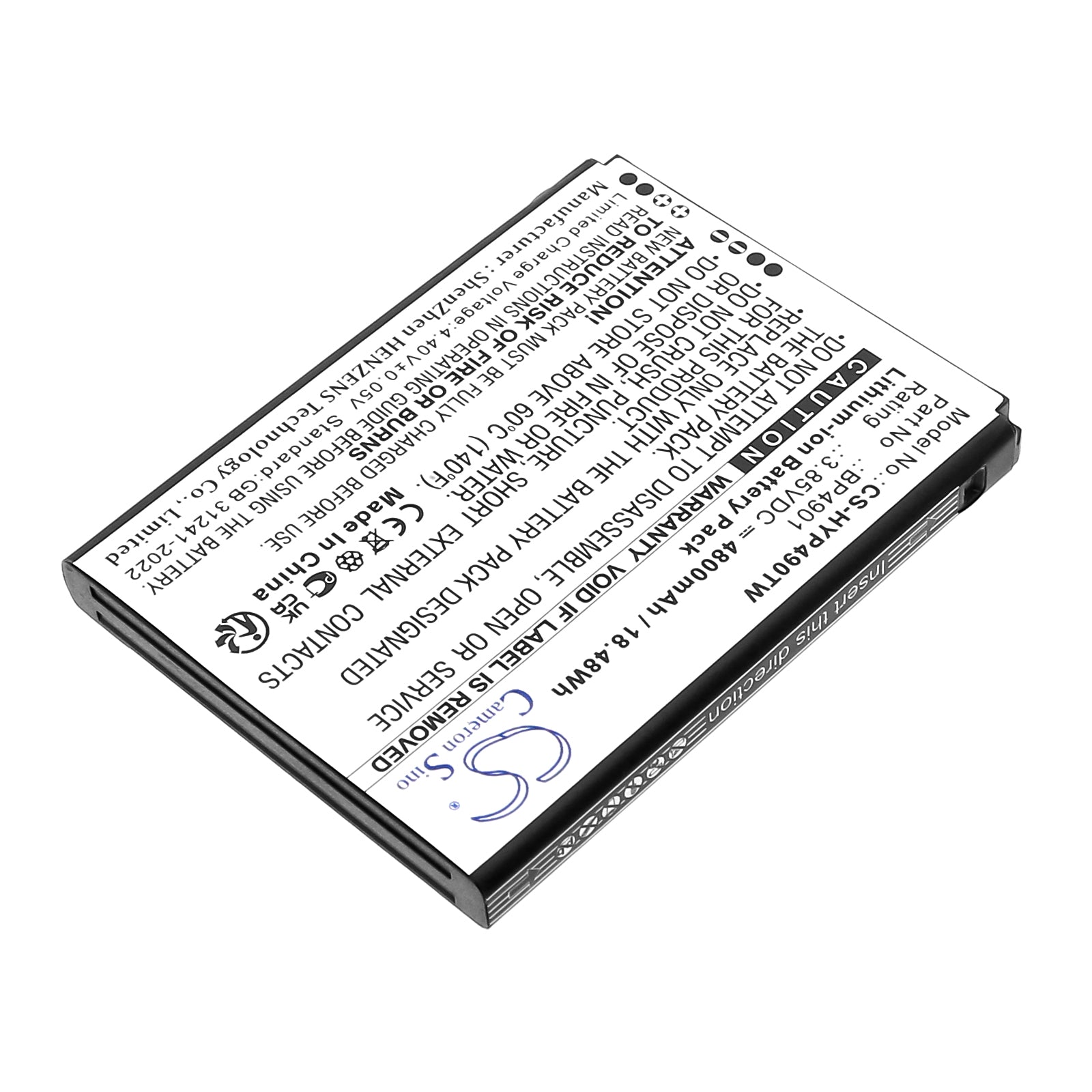 3.85V, Li-ion, 4800mAh, Battery fits Hytera PNC560, 18.48Wh Two-Way Radio Cameron Sino Technology Limited