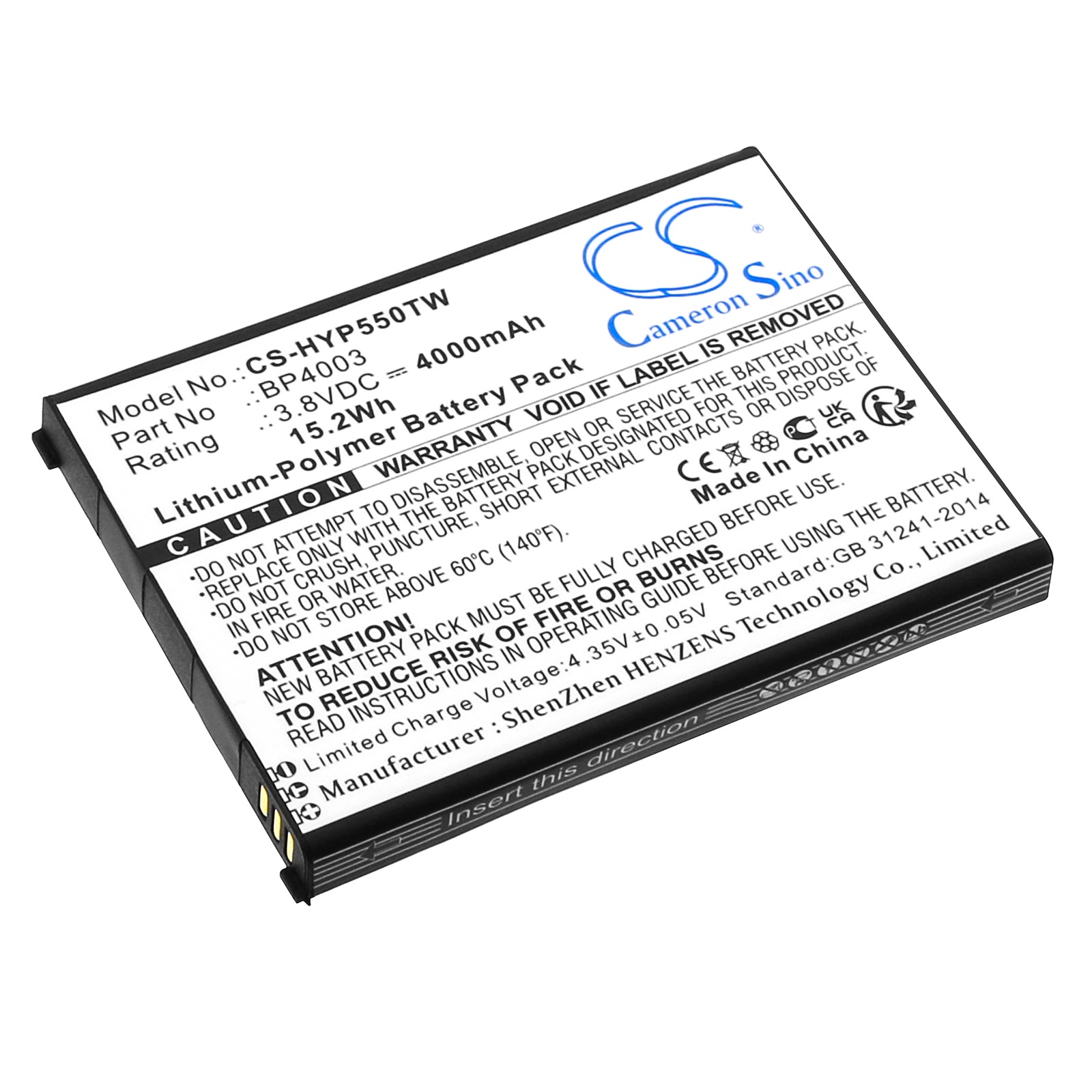 Li-Polymer, Two-Way Radio Battery fits Hytera Pcn550, 3.8V, 4000mAh Two-Way Radio Cameron Sino Technology Limited