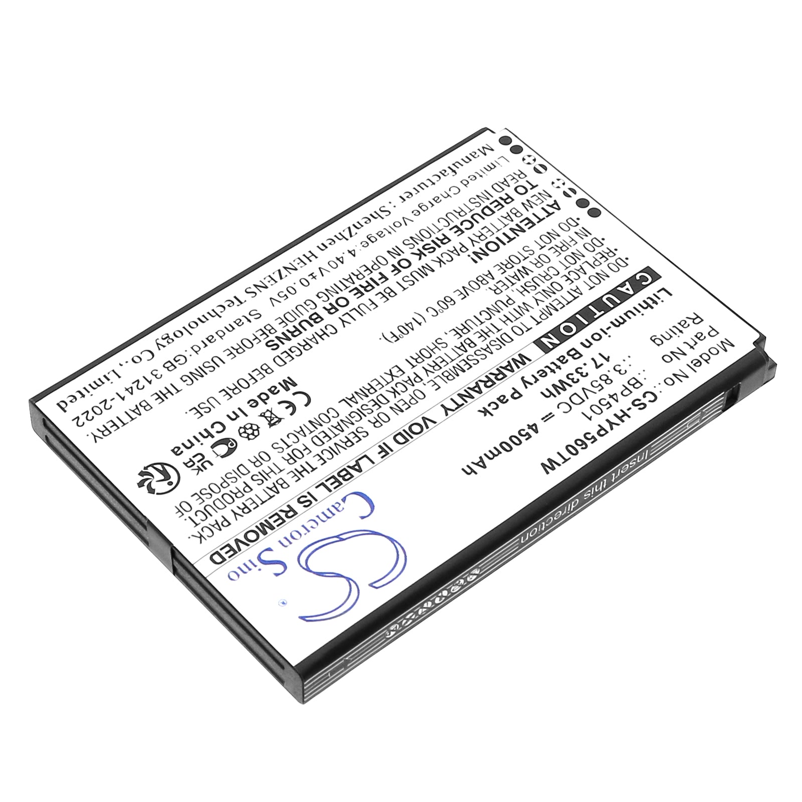 3.85V, Li-ion, 4500mAh, Battery fits Hytera PNC460, PNC460U, 17.33Wh Two-Way Radio Cameron Sino Technology Limited