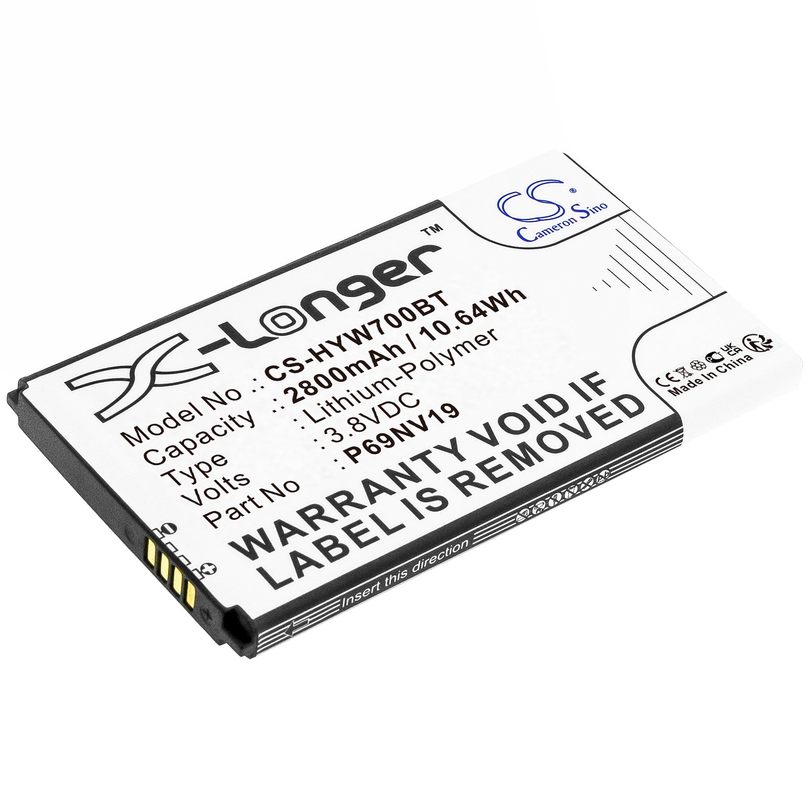 Li-Polymer, Alarm System Battery fits Honeywell Wts700 7" Wireless Color Touch, Adt Wts700 Resideo 7" Wireless Sec, 3.8V, 2800mAh Alarm System Cameron Sino Technology Limited