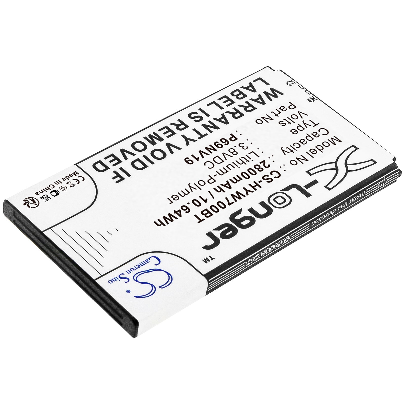 Li-Polymer, Alarm System Battery fits Honeywell Wts700 7" Wireless Color Touch, Adt Wts700 Resideo 7" Wireless Sec, 3.8V, 2800mAh Alarm System Cameron Sino Technology Limited