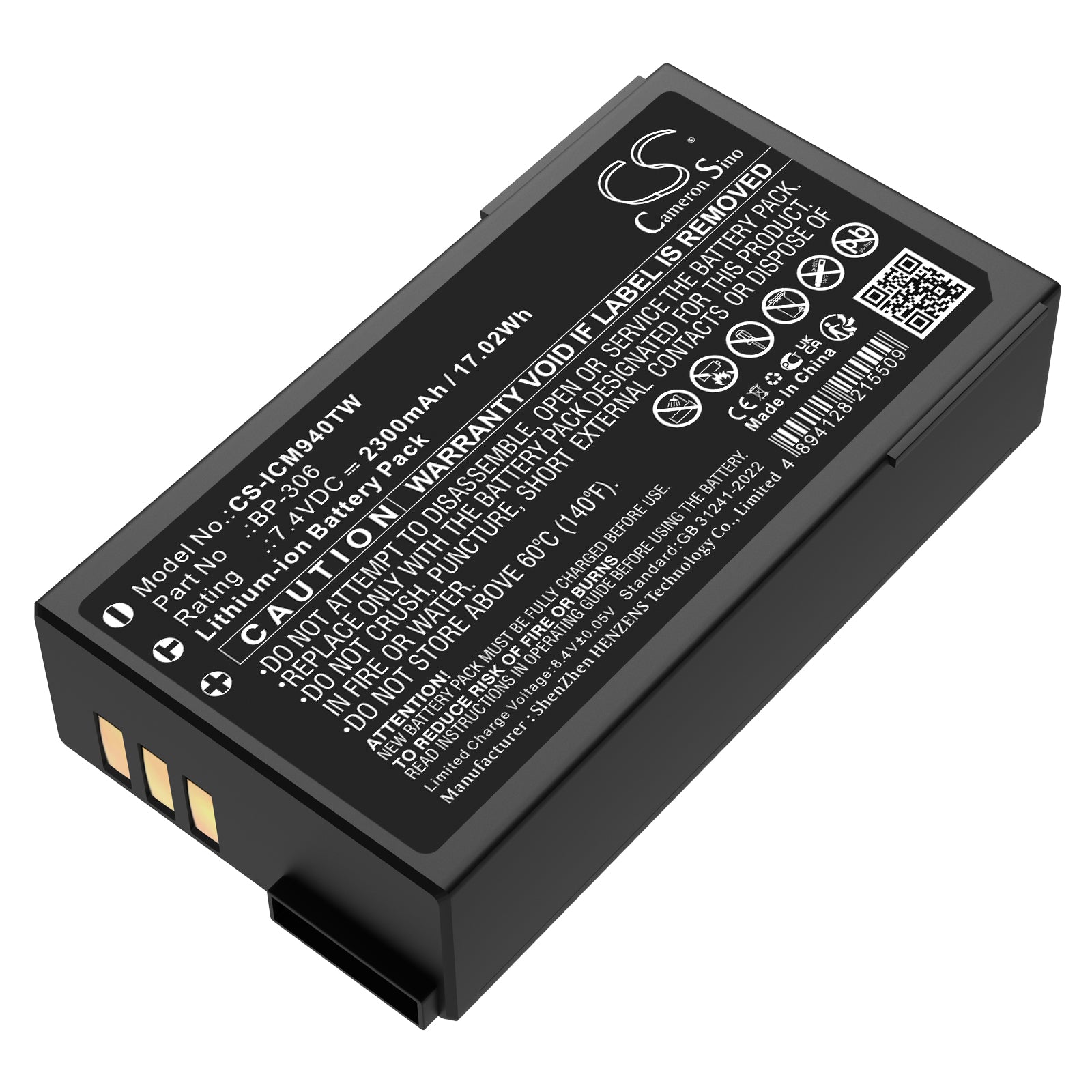 7.4V, Li-ion, 2300mAh, Battery fits Icom IC-M94D, IC-M94DE, 17.02Wh Two-Way Radio Cameron Sino Technology Limited