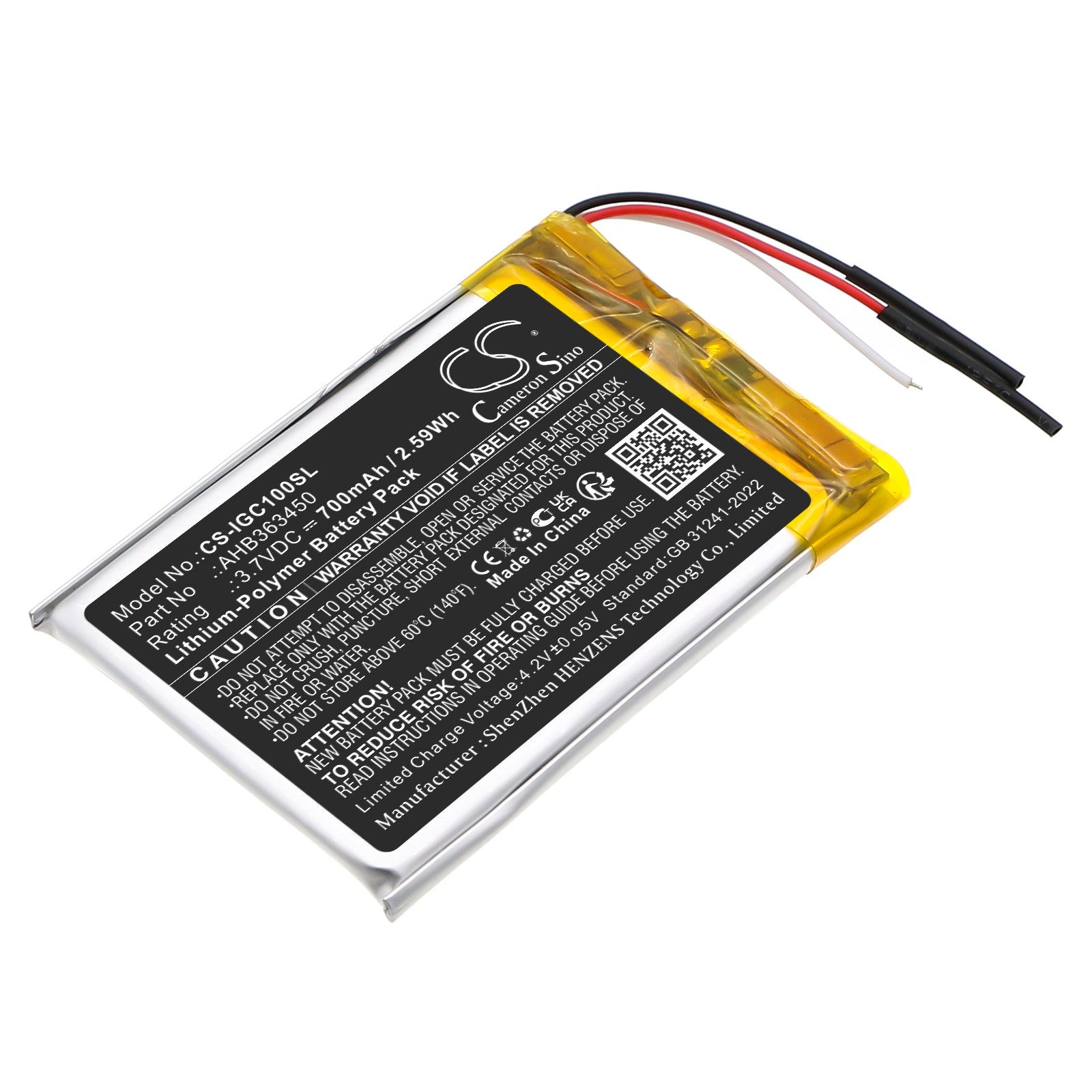 3.7V, Li-Polymer, 700mAh, Battery fits iGpsport BSC100, BSC100S, 2.59Wh GPS, Navigator Cameron Sino Technology Limited