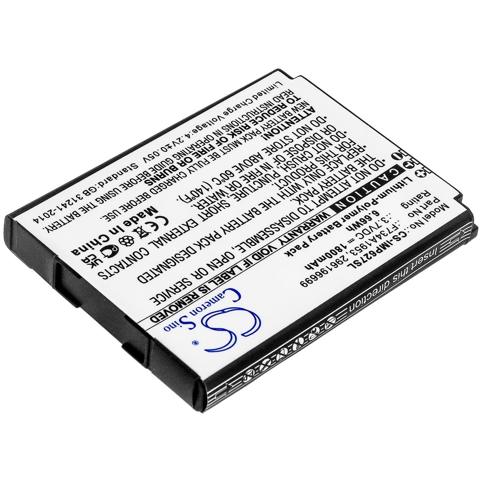 Li-Polymer, Payment Terminal Battery fits Ingenico Imp627, Imp627-usblu01a, 3.7V, 1800mAh Payment Terminal Cameron Sino Technology Limited