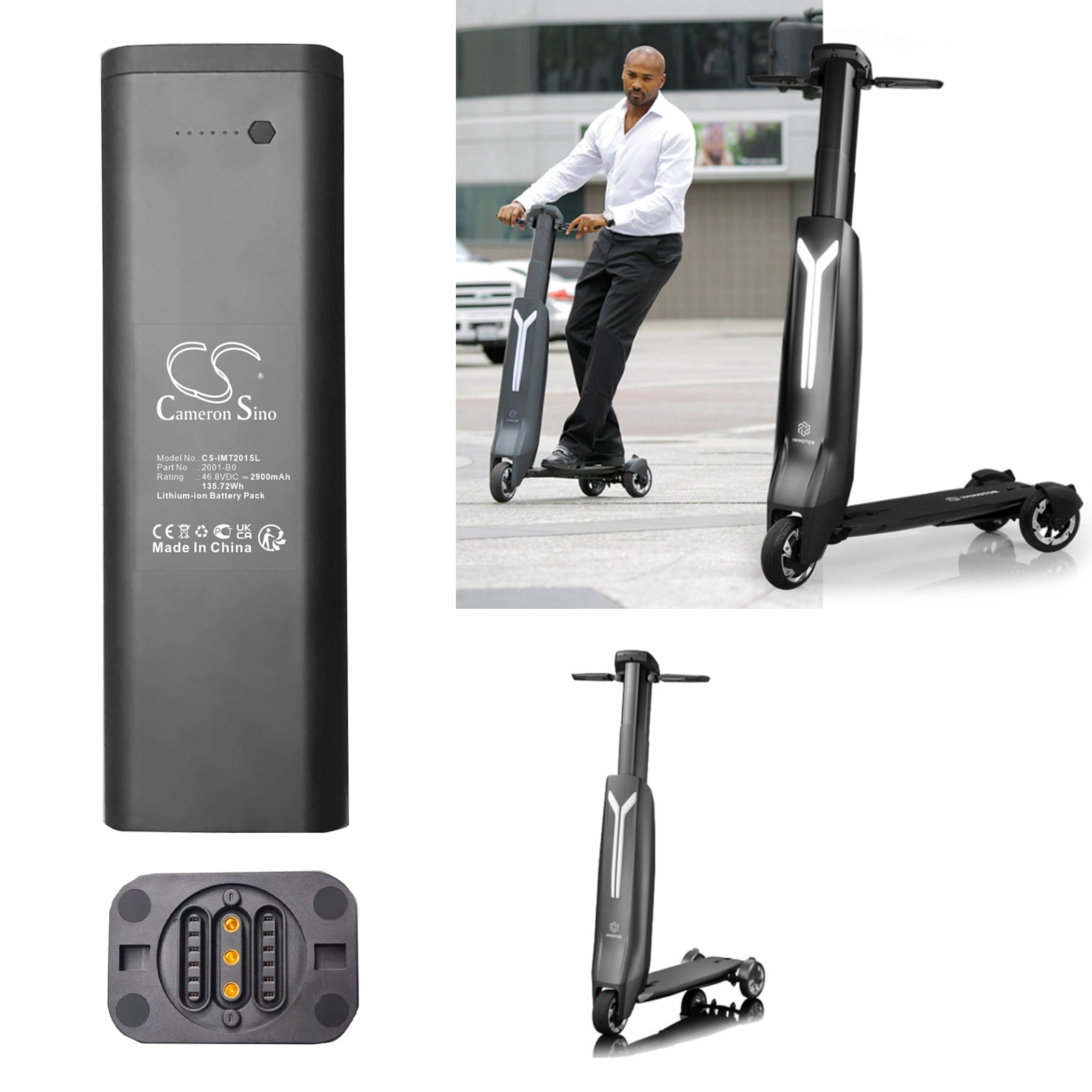 46.8V, Li-ion, 2900mAh, Battery fits Immotor Immotor Go, 135.72Wh Electric Scooter Cameron Sino Technology Limited