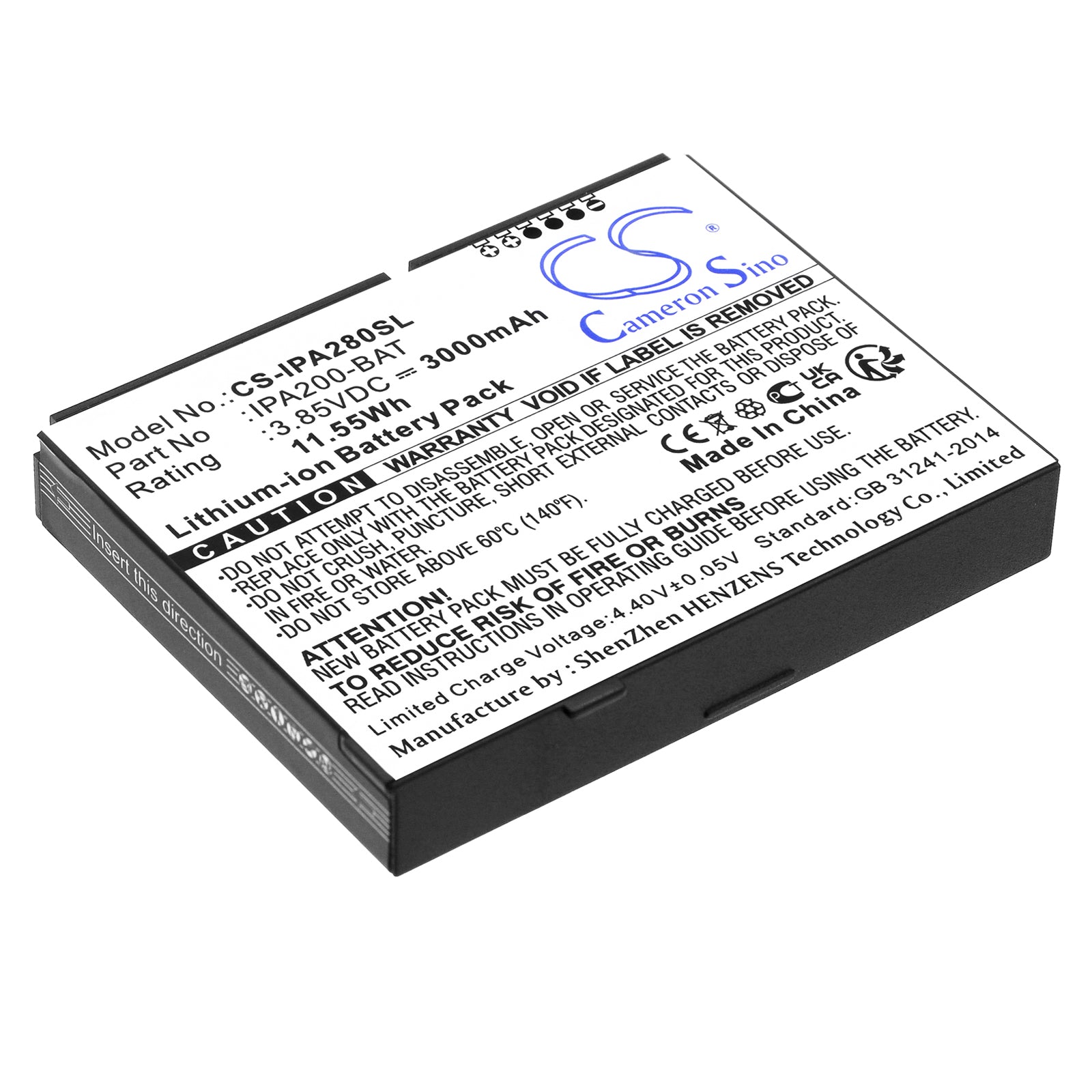 Li-ion, Payment Terminal Battery fits Ingenico Ipa200, Ipa280, 3.85V, 3000mAh Payment Terminal Cameron Sino Technology Limited