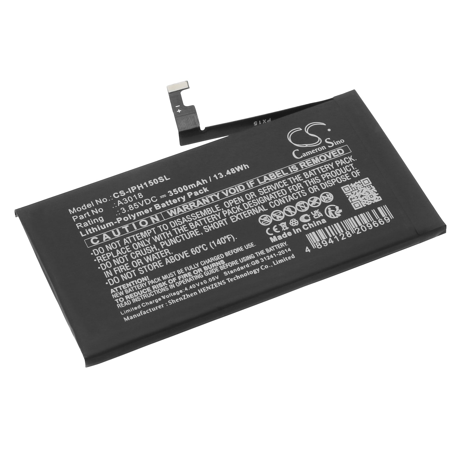 Li-Polymer, Mobile, SmartPhone Battery fits Apple Iphone 15, 3.85V, 3500mAh Mobile, SmartPhone Cameron Sino Technology Limited