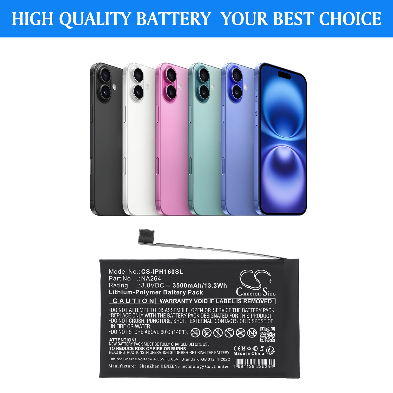 3.8V, Li-Polymer, 3500mAh, Battery fits Apple A3081, A3286, 13.3Wh Mobile, SmartPhone Cameron Sino Technology Limited