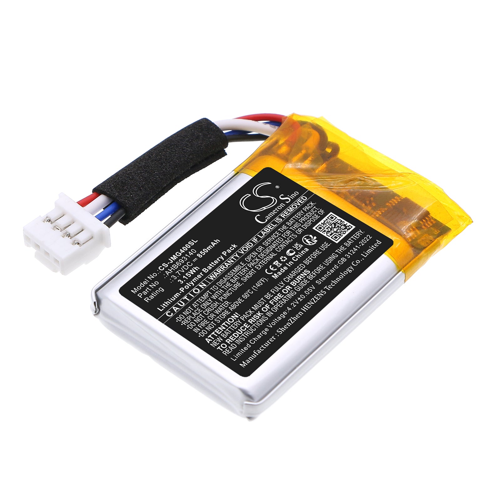 3.7V, Li-Polymer, 850mAh, Battery fits JBL Go 4, 3.15Wh Speaker Cameron Sino Technology Limited