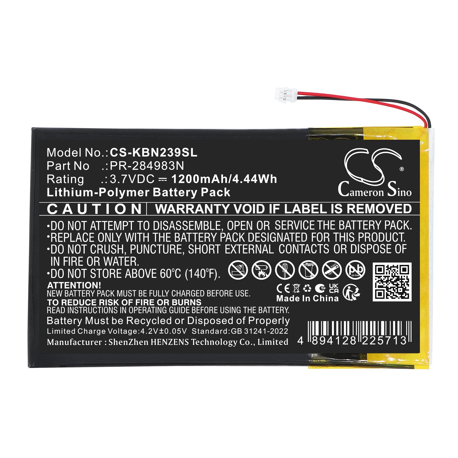 3.7V, Li-Polymer, 1200mAh, Battery fits Kobo Clara HD N249, Clara HD N239, 4.44Wh E-book, E-reader Cameron Sino Technology Limited
