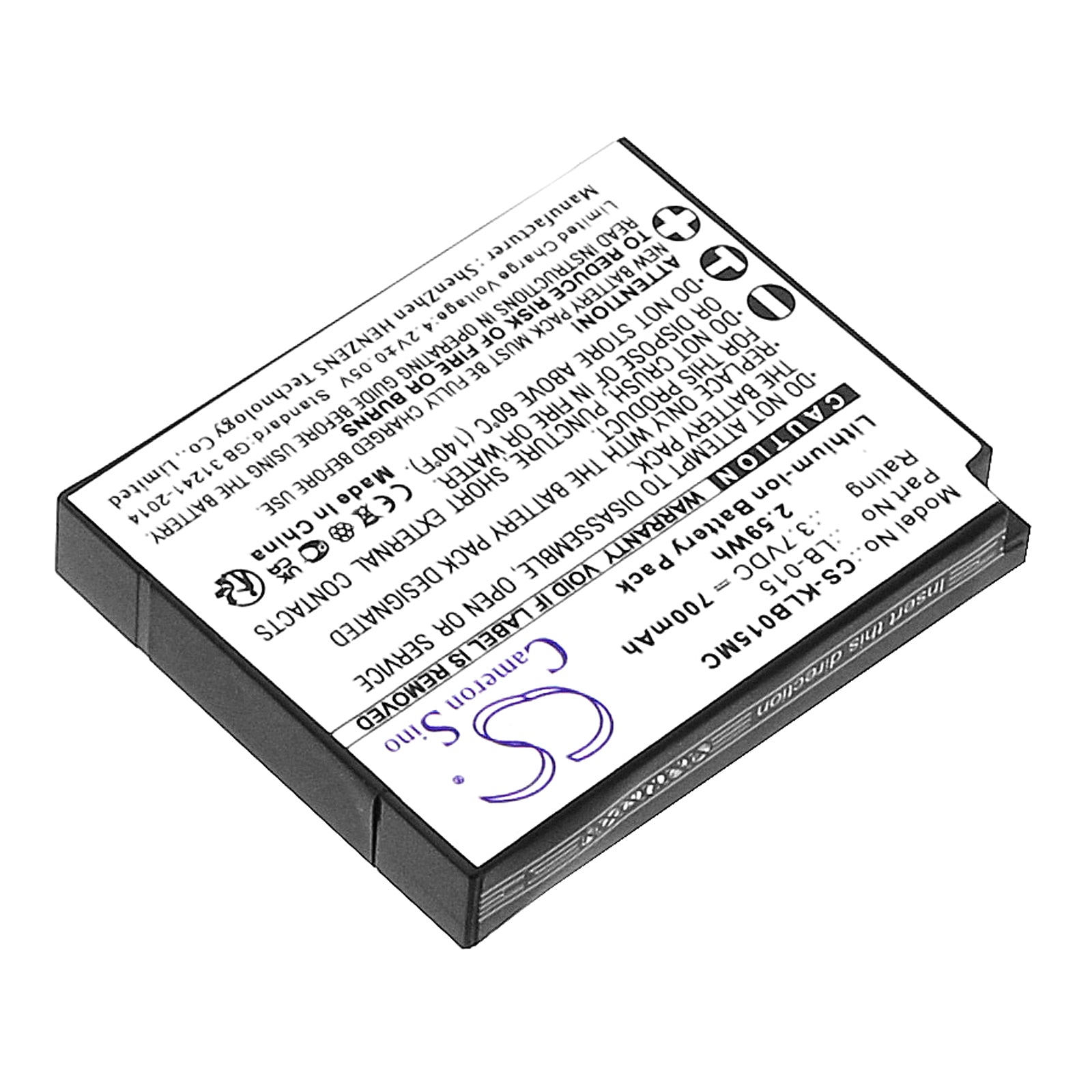 Li-ion, Camera Battery fits Kodak Wpz2, 3.7V, 700mAh Camera Cameron Sino Technology Limited