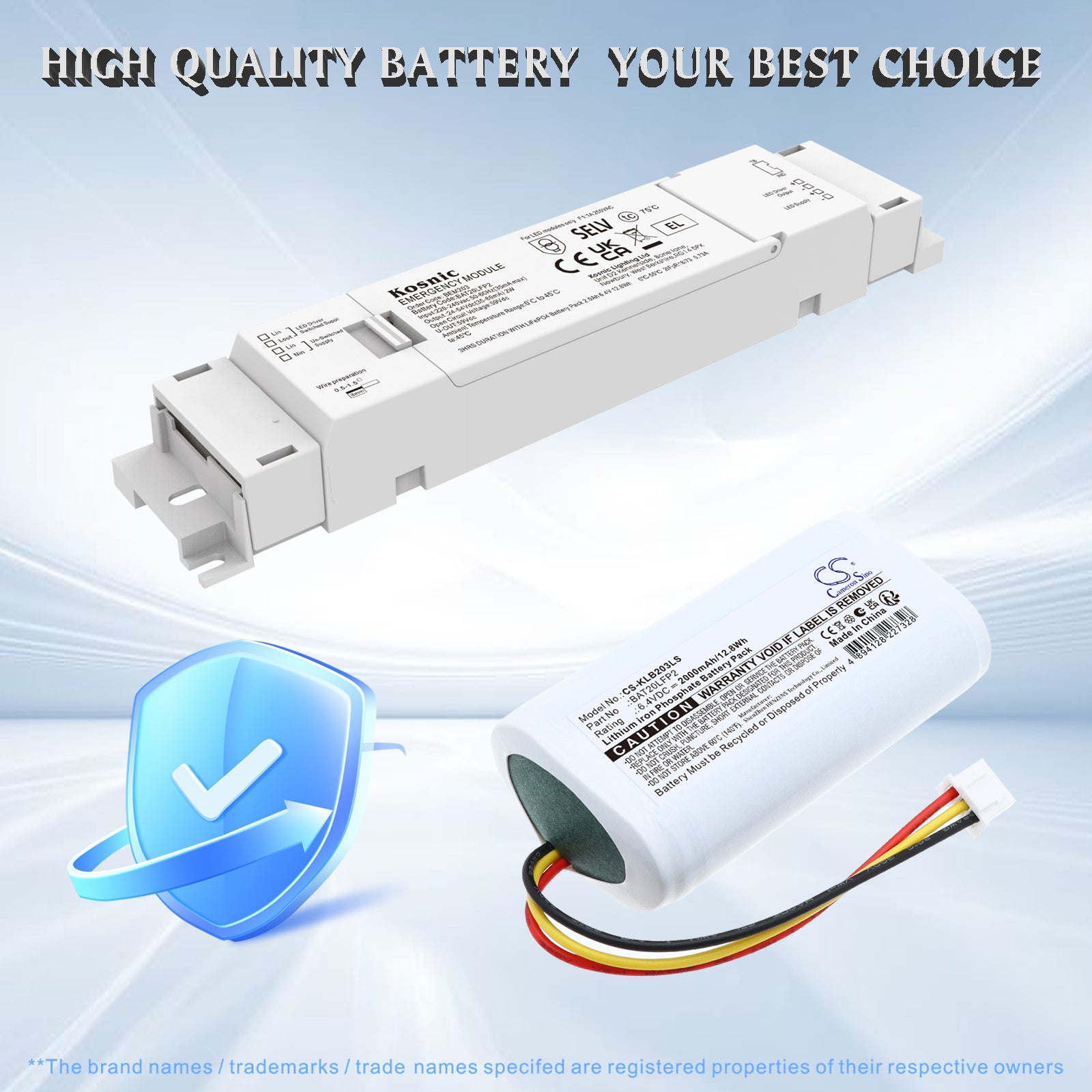 6.4V, LiFePO4, 2000mAh, Battery fits Kosnic LED luminaires BEM203/ST, 12.8Wh Emergency Lighting Cameron Sino Technology Limited