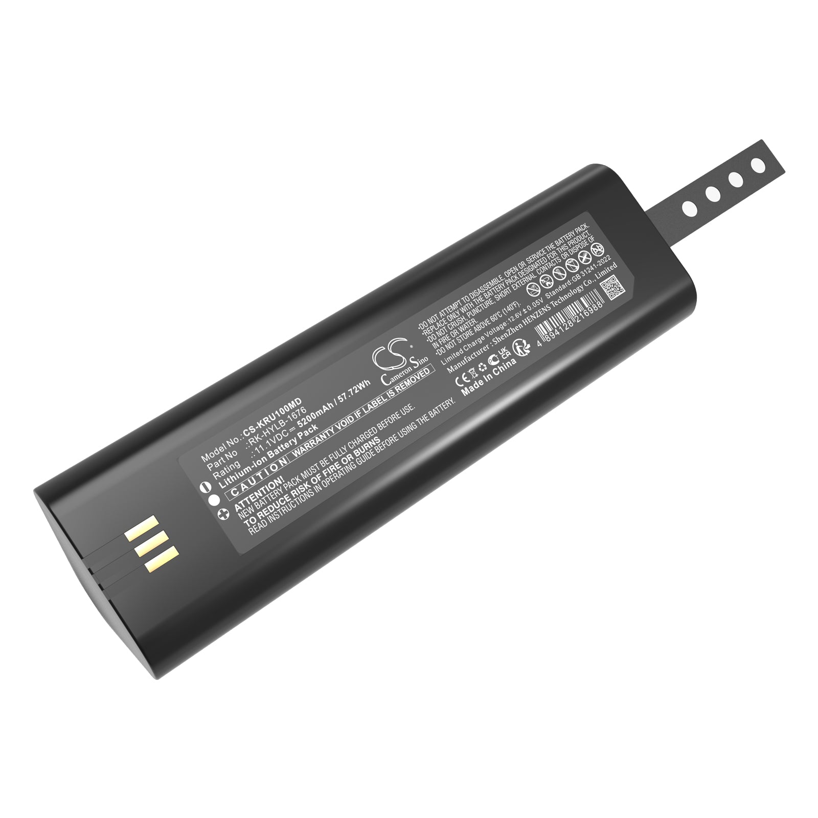 11.1V, Li-ion, 5200mAh, Battery fits KAIXIN RKU10, RKU10 veterinary ultrasound machine, 57.72Wh Medical Cameron Sino Technology Limited