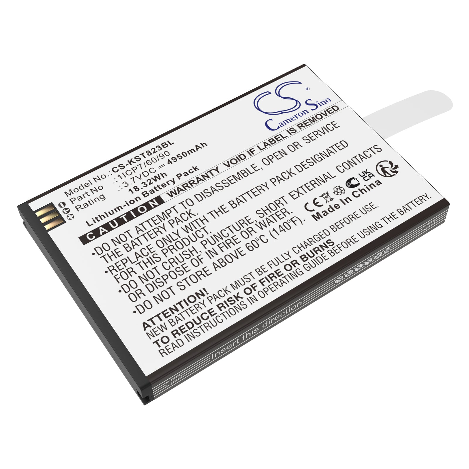3.7V, Li-ion, 4950mAh, Battery fits Szzt KS8223, 18.32Wh Payment Terminal Cameron Sino Technology Limited