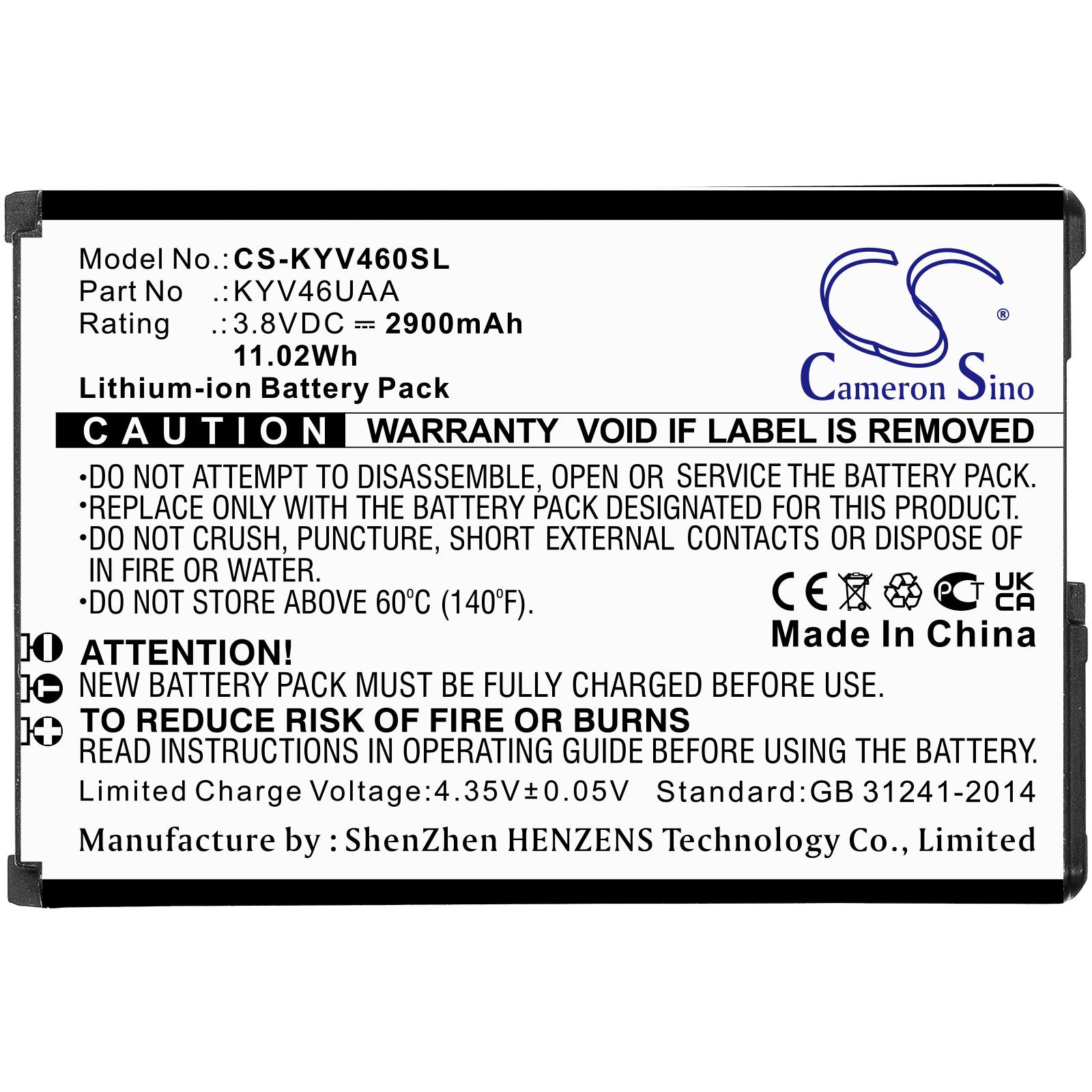 Li-ion, Mobile, SmartPhone Battery fits Kyocera Kyv46, Torque G04, 3.8V, 2900mAh Mobile, SmartPhone Cameron Sino Technology Limited
