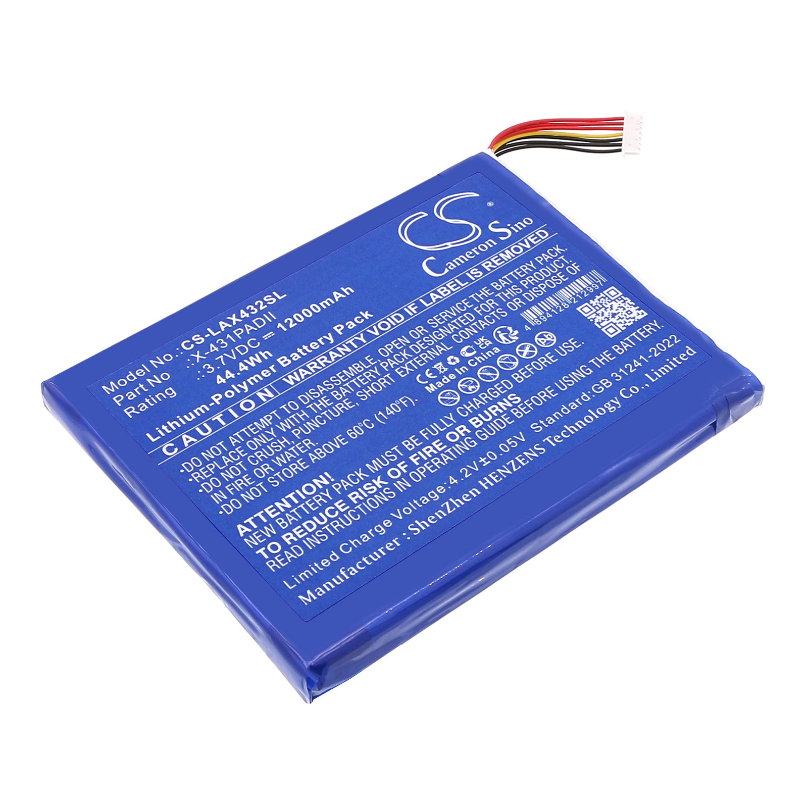 3.7V, Li-Polymer, 12000mAh, Battery fits Launch Diagnostic Scanner X431 Pad 2, Diagnostic Scanner X431 Pad II, 44.4Wh Diagnostic Scanner Cameron Sino Technology Limited