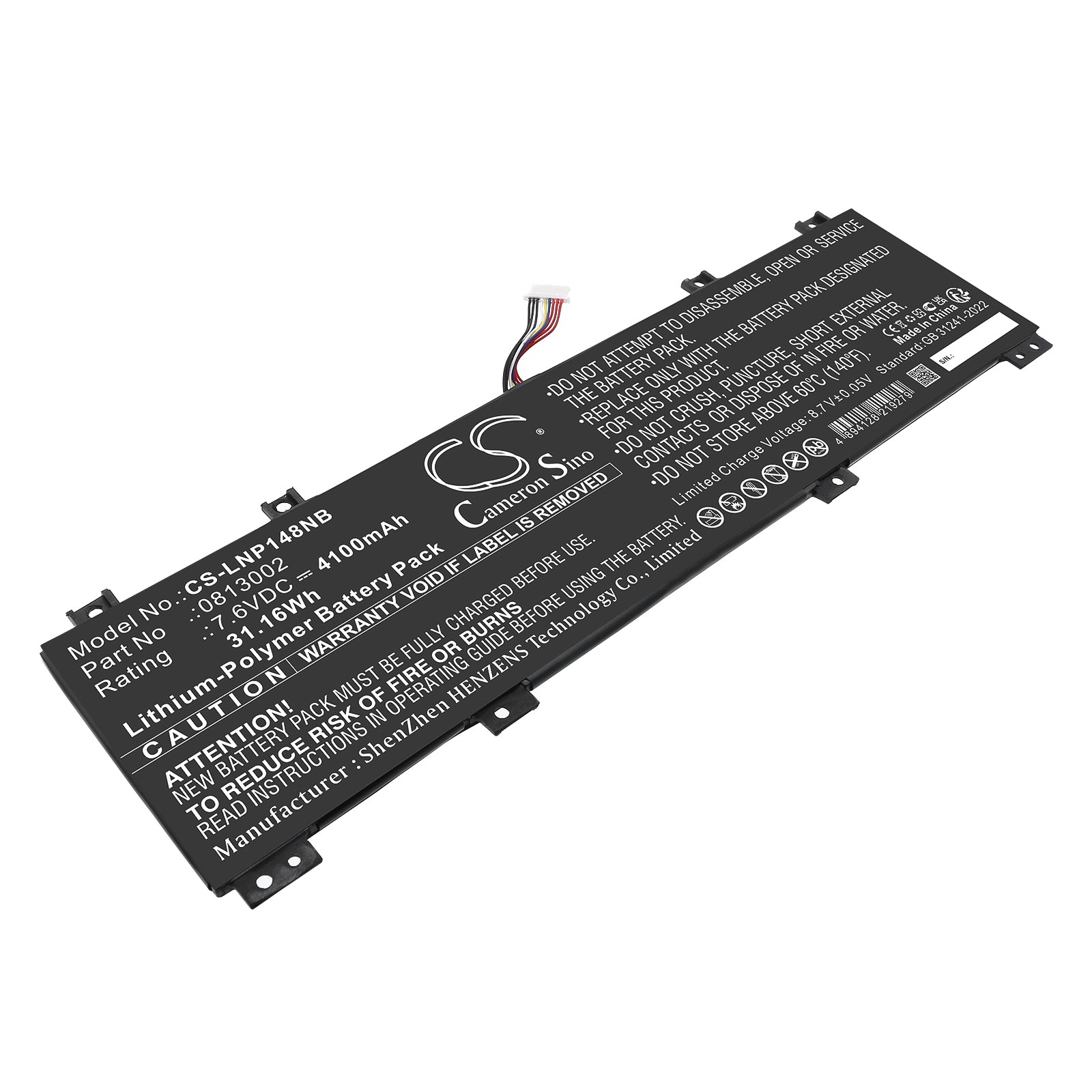 7.6V, Li-Polymer, 4100mAh, Battery fits Lenovo IdeaPad 100S-14IBR, IdeaPad 100S-14IBR 80R9, 31.16Wh Notebook, Laptop Cameron Sino Technology Limited