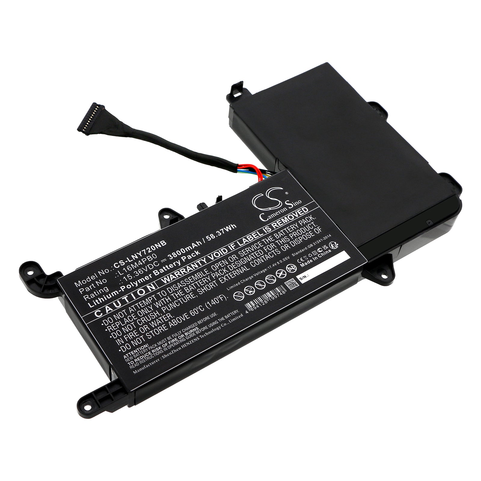 Li-Polymer, Notebook, Laptop Battery fits Lenovo Legion Y720 15ikb 80vr002emh, Legion Y720 15ikb 80vr007vau, 15.36V, 3800mAh Notebook, Laptop Cameron Sino Technology Limited