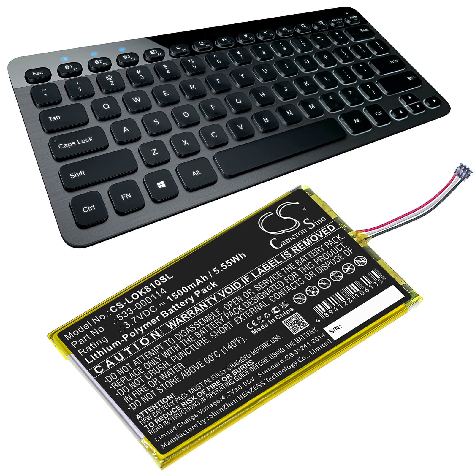 Li-Polymer Battery fits Logitech, illuminated Keyboard K810, K810, 3.7V, 1500mAh Keyboard,Mouse Cameron Sino Technology Limited