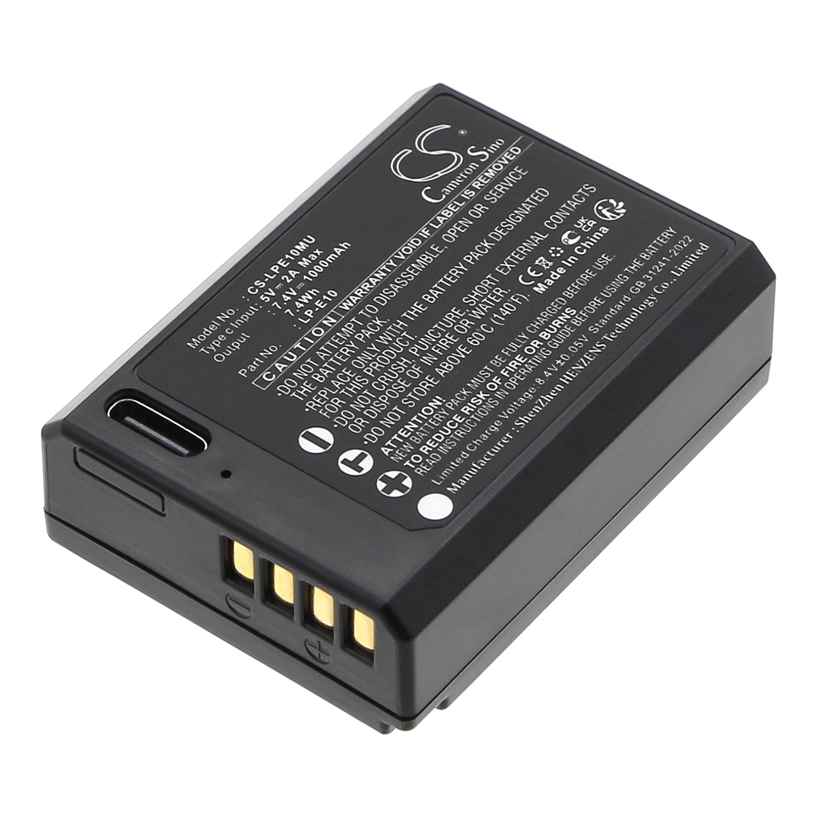 7.4V, Li-ion, 1000mAh, Battery fits Canon EOS 1100D, EOS KISS X50, 7.4Wh Camera Cameron Sino Technology Limited
