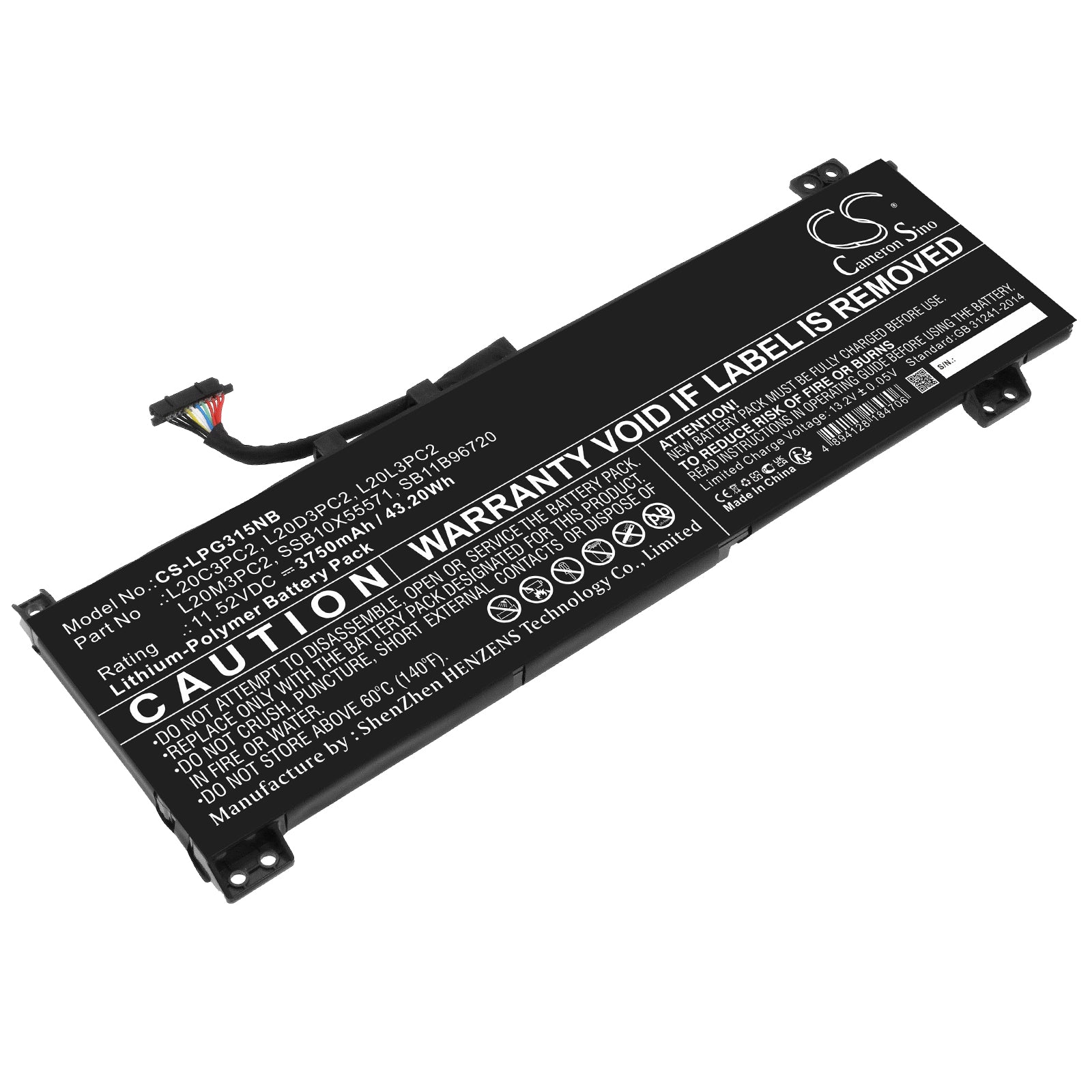 Li-Polymer, Notebook, Laptop Battery fits Lenovo Ideapad 3 Gaming 15ach6 82k201, Ideapad G Gaming 3 15ach6 82k2, 11.52V, 3750mAh Notebook, Laptop Cameron Sino Technology Limited