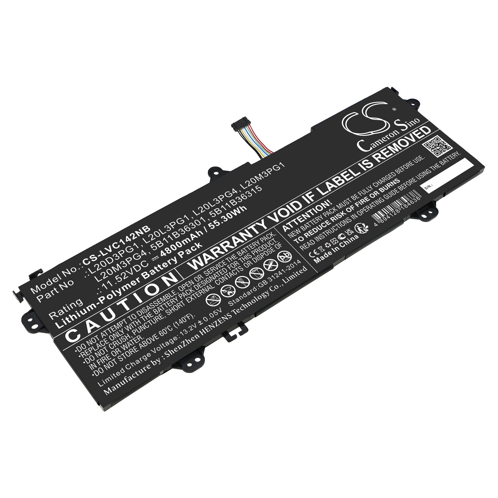 Li-Polymer, Notebook, Laptop Battery fits Lenovo 14e Chromebook Gen 2 82m1000fu, 14e Chromebook Gen 2 82m1000ma, 11.52V, 4800mAh Notebook, Laptop Cameron Sino Technology Limited