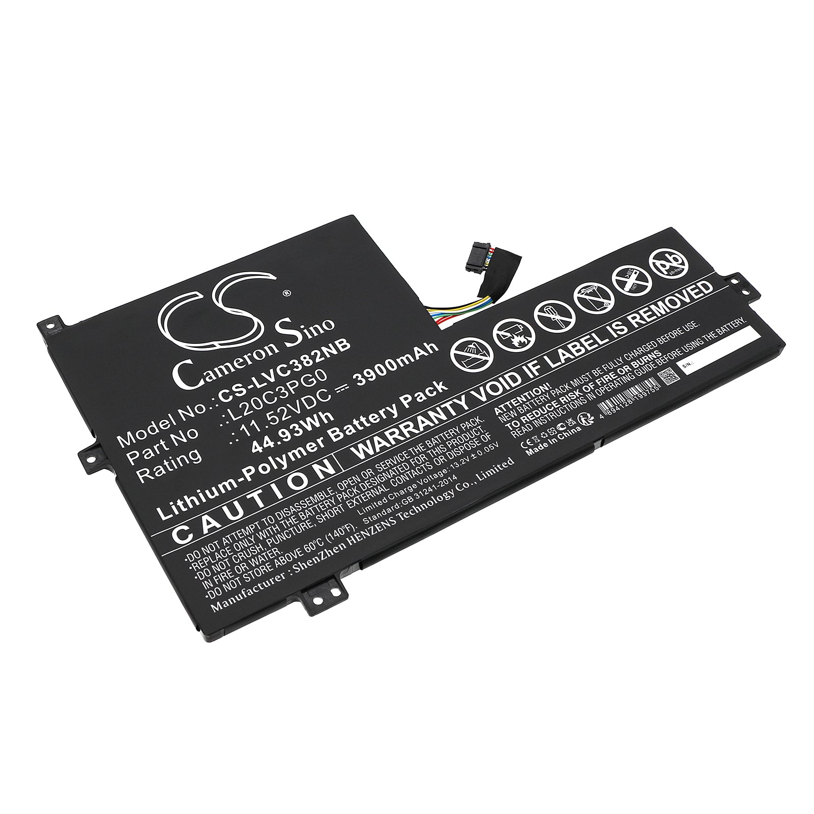 Li-Polymer, Notebook, Laptop Battery fits Lenovo 100e Chromebook Gen 3 82uy0001, 100e Chromebook Gen 3 82uy0002, 11.52V, 3900mAh Notebook, Laptop Cameron Sino Technology Limited