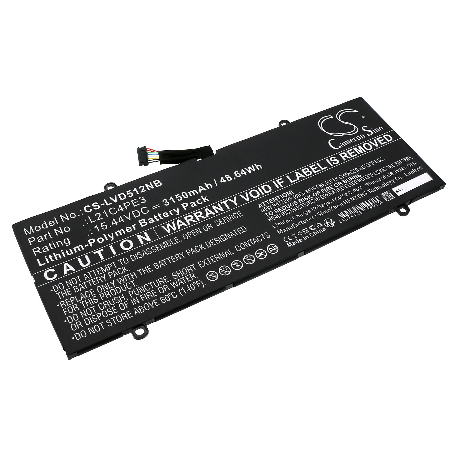 Li-Polymer, Notebook, Laptop Battery fits Lenovo Ideapad Duet 5 12iau7 82tq0002, Ideapad Duet 5 12iau7 82tq0006, 15.44V, 3150mAh Notebook, Laptop Cameron Sino Technology Limited