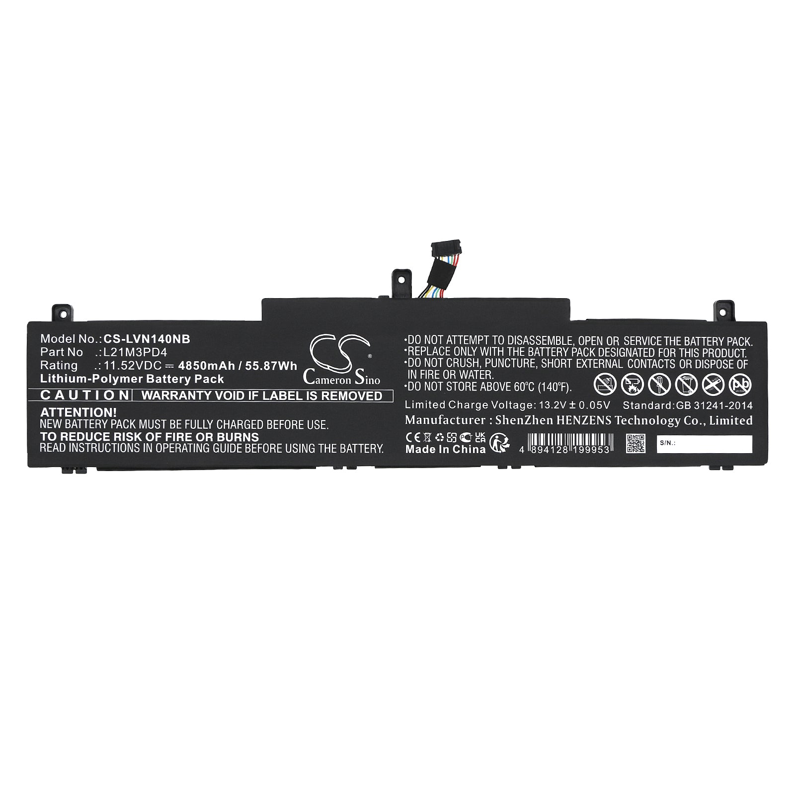 Li-Polymer, Notebook, Laptop Battery fits Lenovo Thinkpad Neo 14, 11.52V, 4850mAh Notebook, Laptop Cameron Sino Technology Limited
