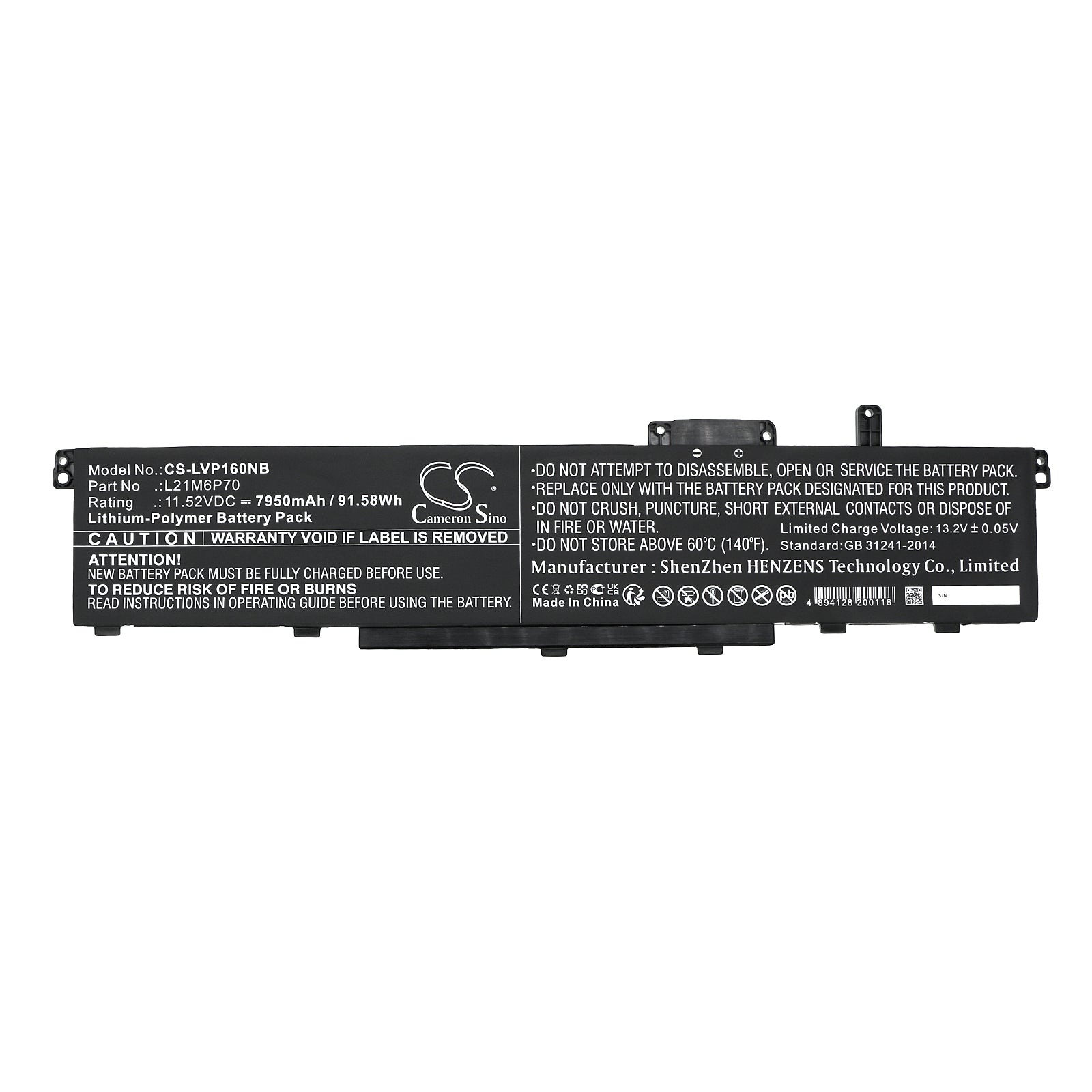 Li-Polymer, Notebook, Laptop Battery fits Lenovo Thinkpad P16 00cd 2022, Thinkpad P16 Gen1, 11.52V, 7950mAh Notebook, Laptop Cameron Sino Technology Limited