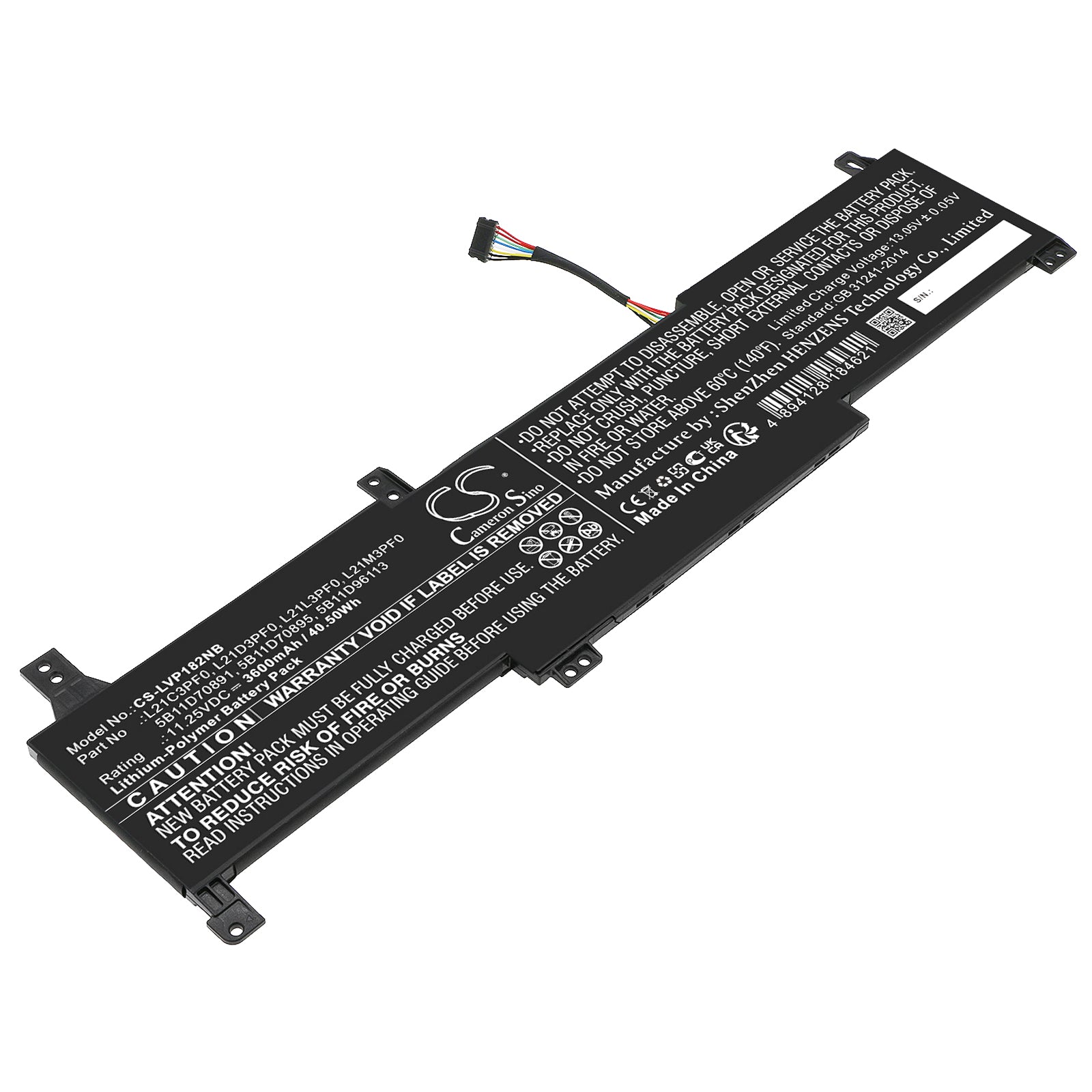 Li-Polymer, Notebook, Laptop Battery fits Lenovo Ideapad 1 14ada7-82r0001nmj, Ideapad 1 14ada7-82r00057lm, 11.25V, 3600mAh Notebook, Laptop Cameron Sino Technology Limited