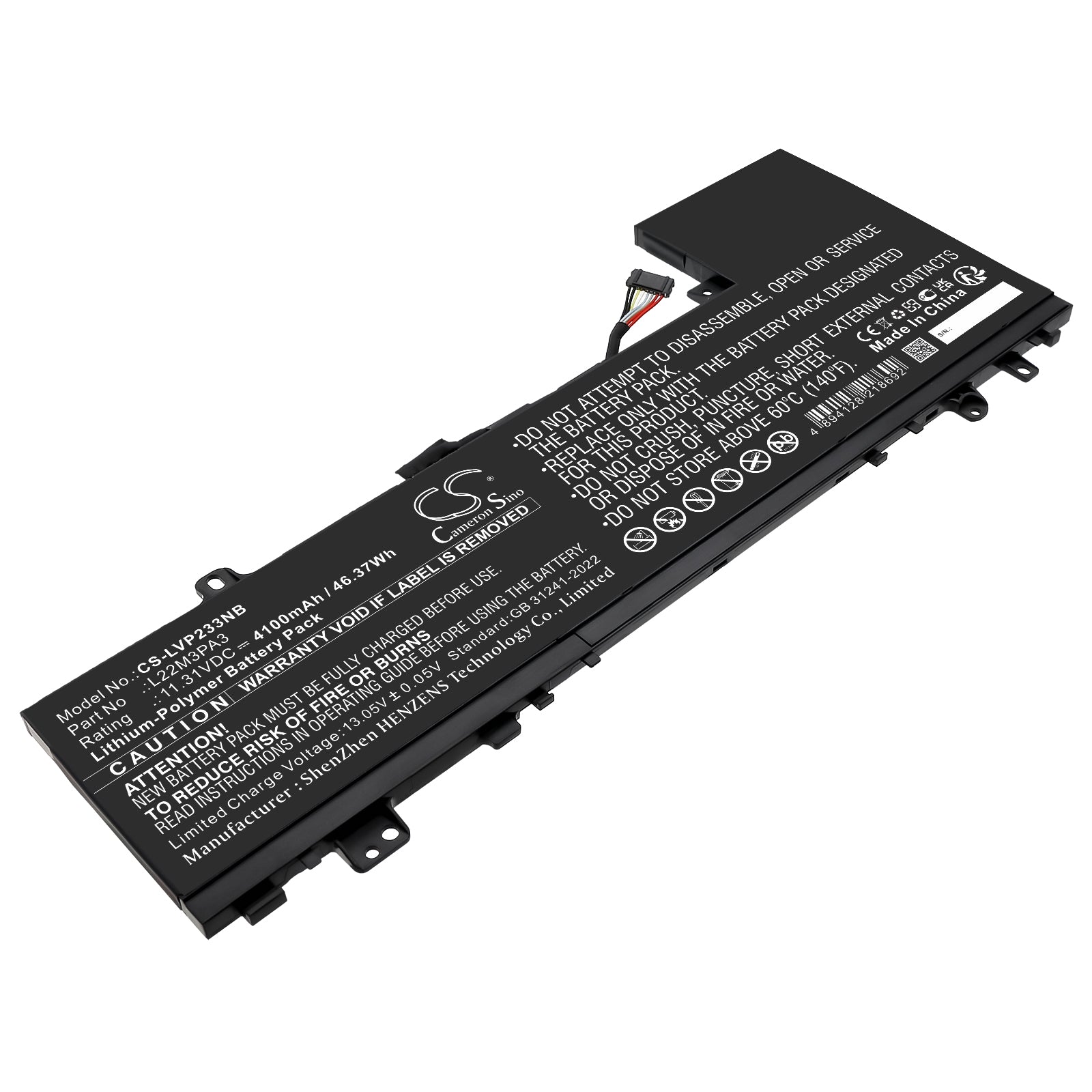 11.31V, Li-Polymer, 4100mAh, Battery fits Lenovo IdeaPad Slim 5 14ABR8 82XE0001RK, IdeaPad Slim 5 14ABR8 82XE0002RK, 46.37Wh Notebook, Laptop Cameron Sino Technology Limited