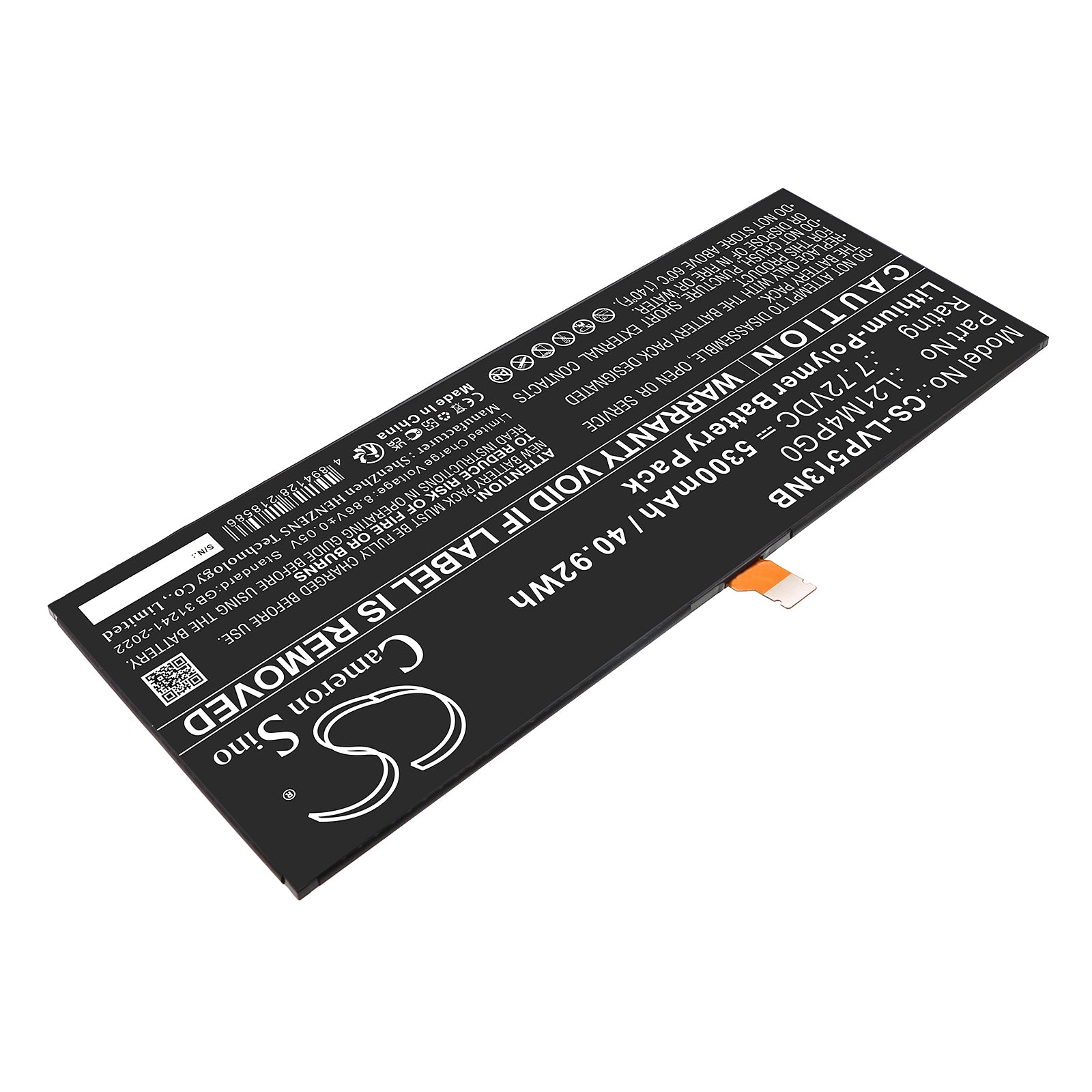 7.72V, Li-Polymer, 5300mAh, Battery fits Lenovo IdeaPad Duet 5 Chromebook 13Q7C6 82QS0000US, 40.92Wh Notebook, Laptop Cameron Sino Technology Limited