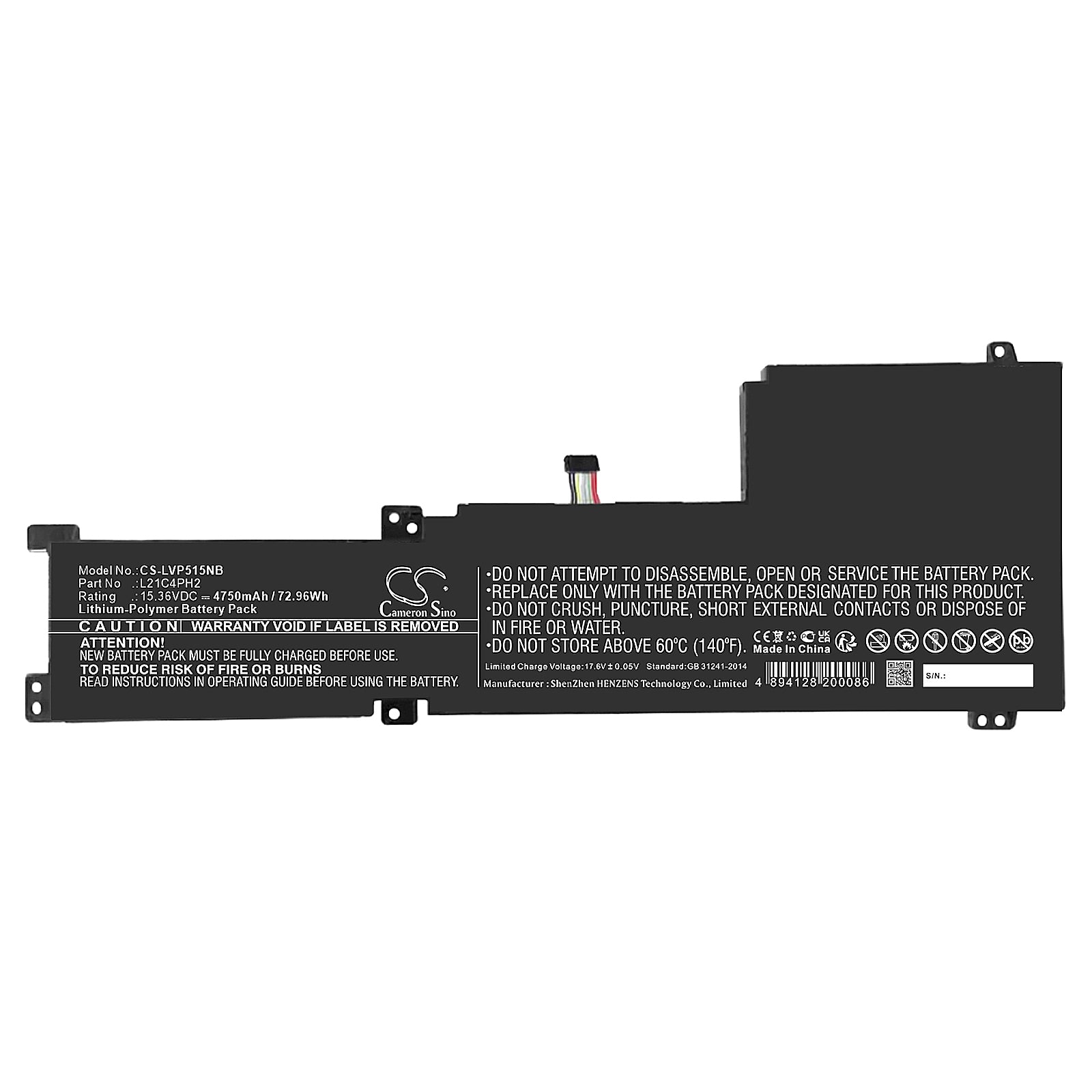 Li-ion, Notebook, Laptop Battery fits Lenovo Ideapad 5-15are05, Ideapad 5-15iil05, 15.36V, 4750mAh Notebook, Laptop Cameron Sino Technology Limited