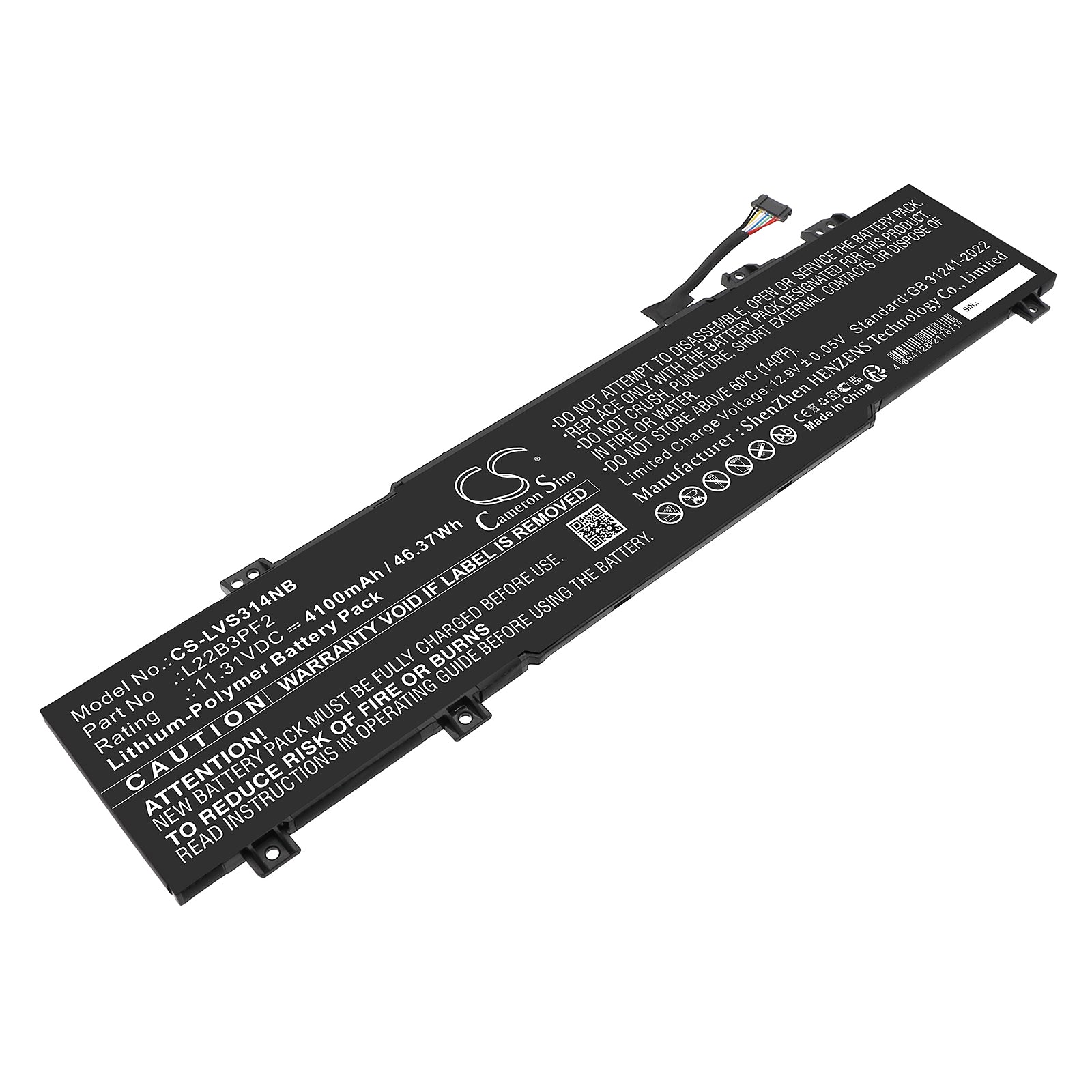 11.31V, Li-Polymer, 4100mAh, Battery fits Lenovo IdeaPad Slim 3 14ABR8 82XL000JHH, IdeaPad Slim 3 14ABR8 82XL0018MJ, 46.37Wh Notebook, Laptop Cameron Sino Technology Limited