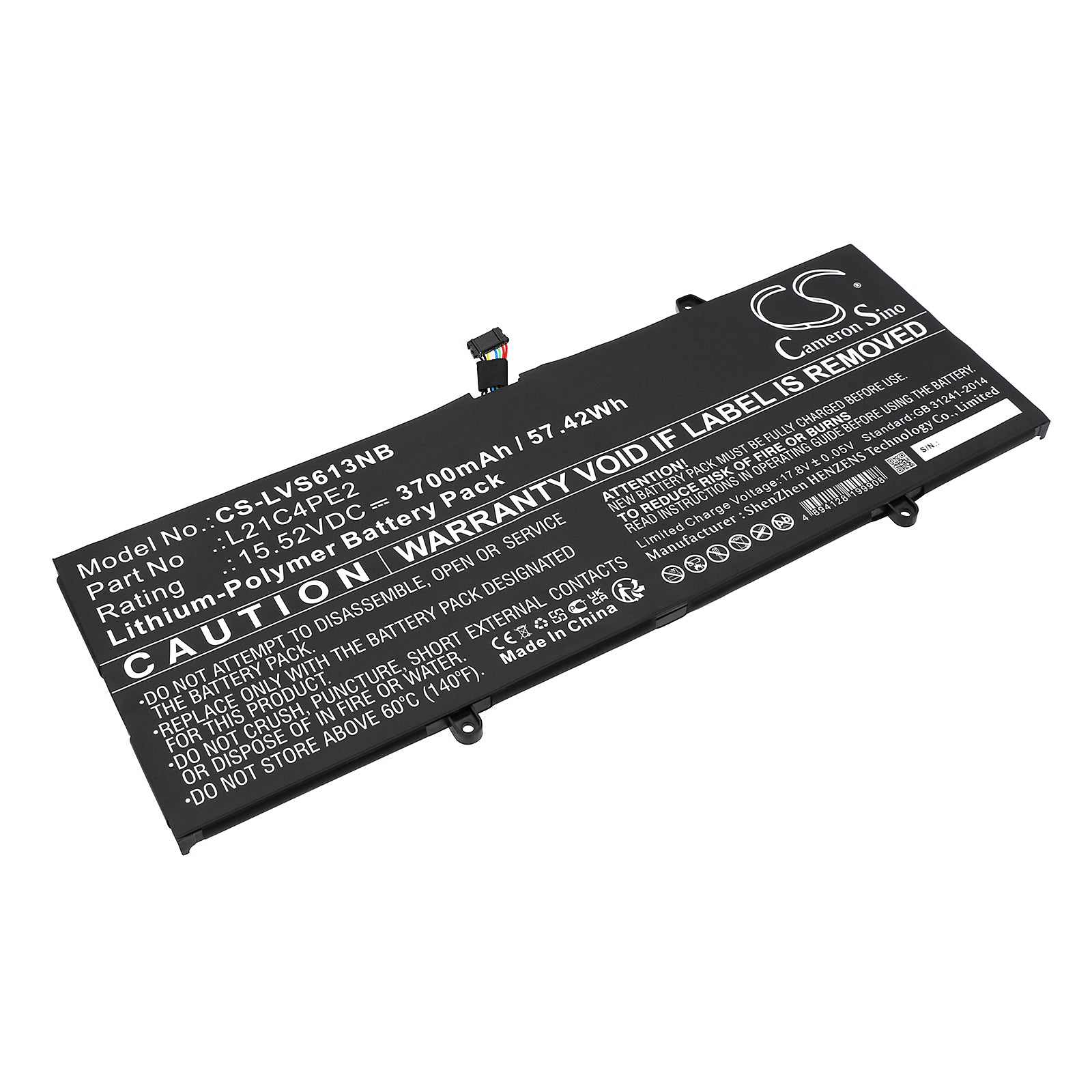 Li-Polymer, Notebook, Laptop Battery fits Lenovo Yoga 6 13abr8 83b20002sb, Yoga 6 13abr8 83b20004tw, 15.52V, 3700mAh Notebook, Laptop Cameron Sino Technology Limited
