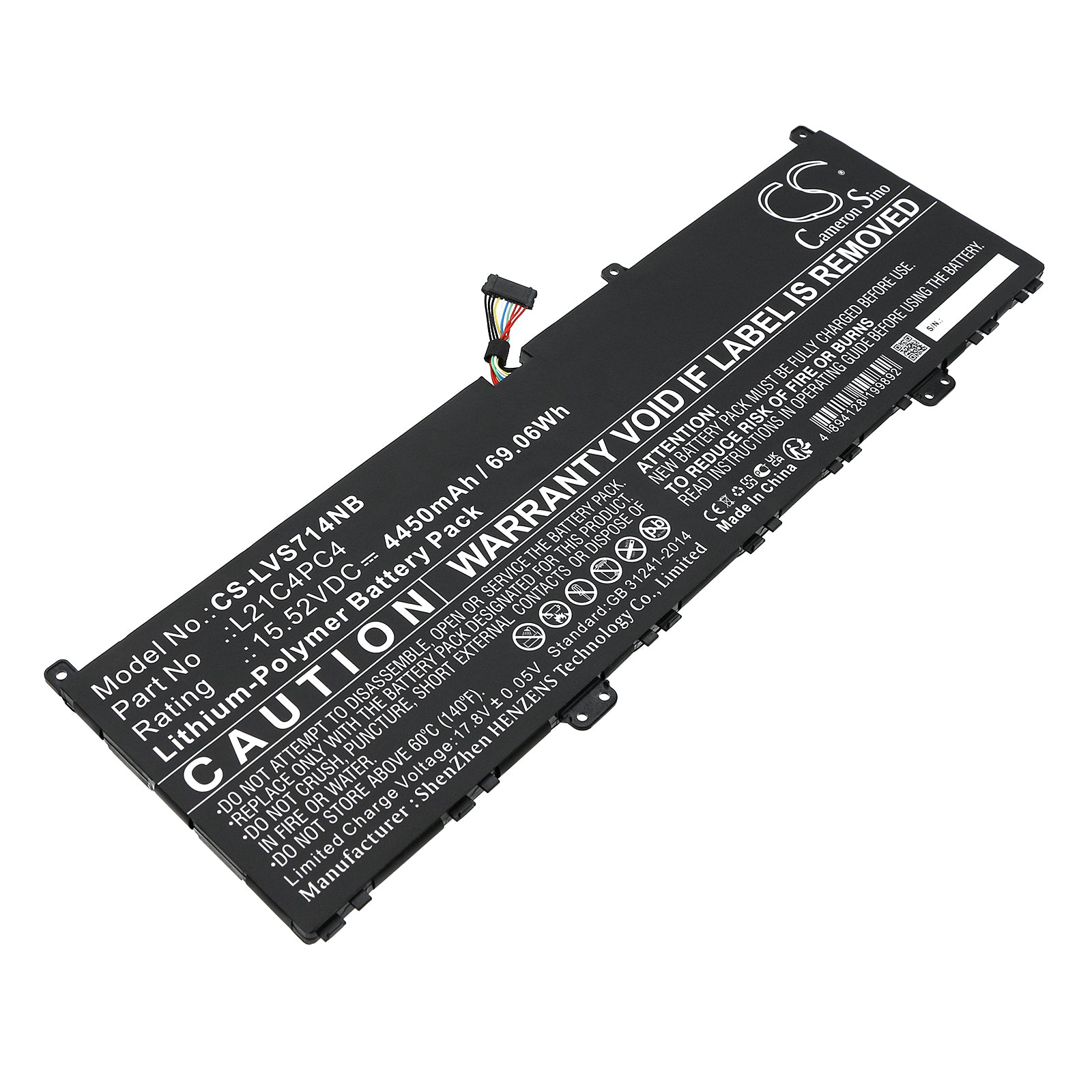 Li-Polymer, Notebook, Laptop Battery fits Lenovo Yoga Slim 7 Pro 14iap7 82sv00a, Yoga Slim 7 Pro 14iap7 82sv00a, 15.52V, 4450mAh Notebook, Laptop Cameron Sino Technology Limited