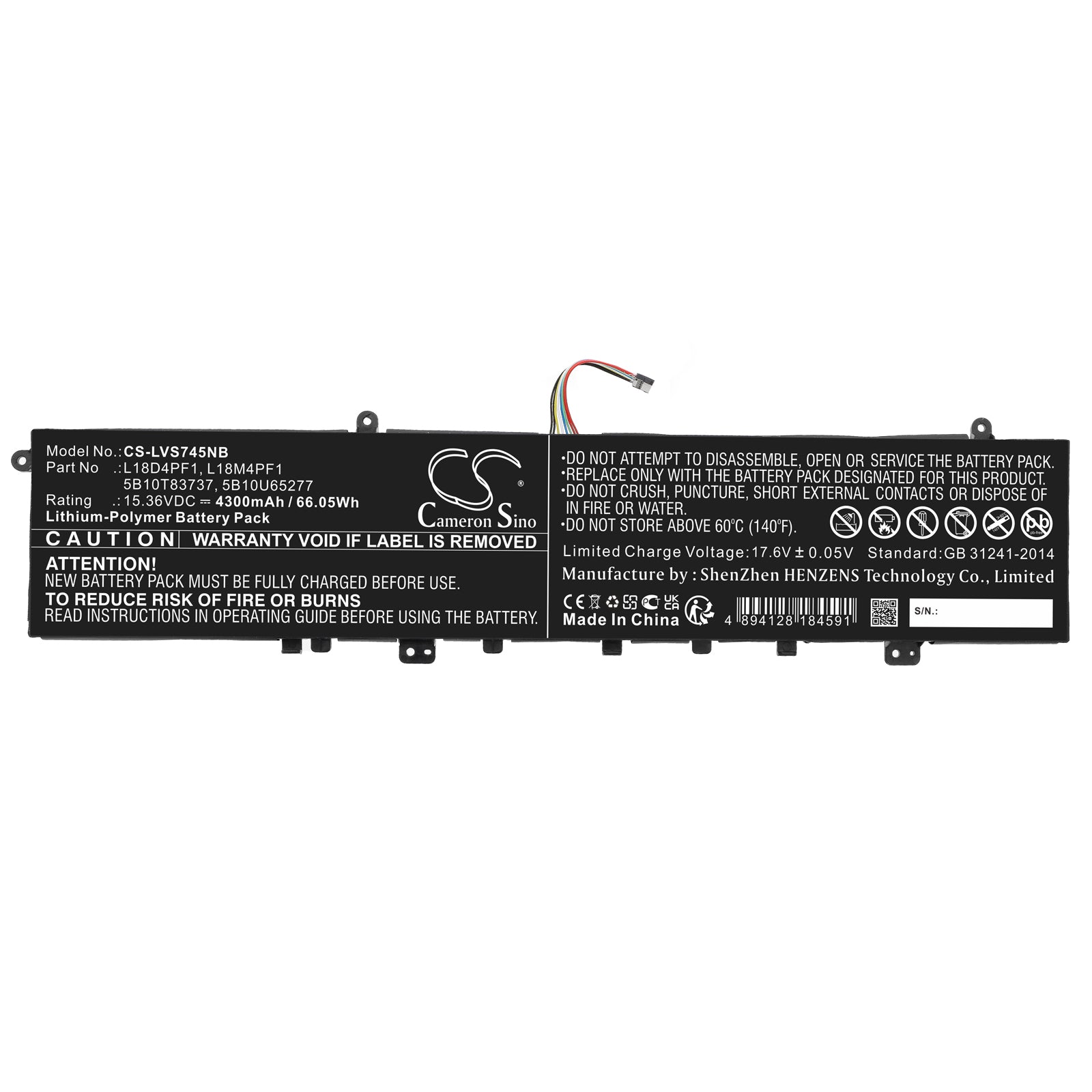 Li-Polymer, Notebook, Laptop Battery fits Lenovo Yoga C940-15, Yoga C940-15irh, 15.36V, 4300mAh Notebook, Laptop Cameron Sino Technology Limited
