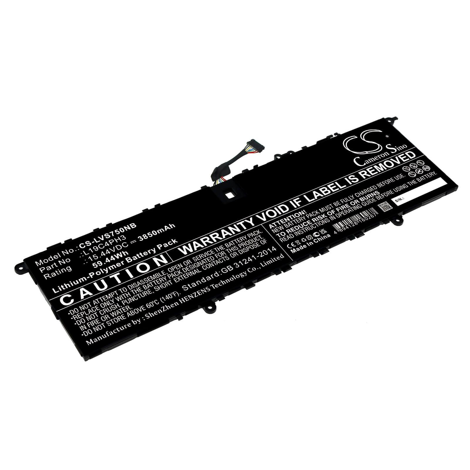 Li-ion Battery fits Lenovo, L19c4ph3 15.44V, 3850mAh Notebook & Laptop Cameron Sino Technology Limited