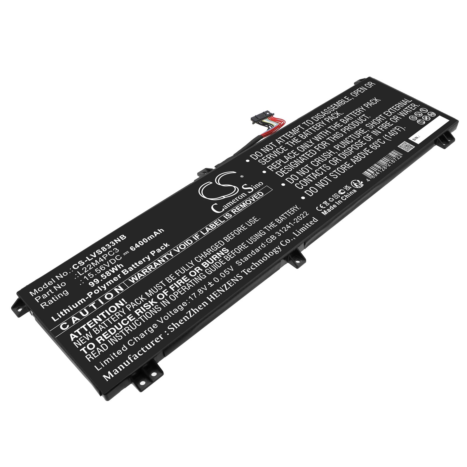 15.56V, Li-Polymer, 6400mAh, Battery fits Lenovo 83AG003QAU, 83AG003RAU, 99.58Wh Notebook, Laptop Cameron Sino Technology Limited