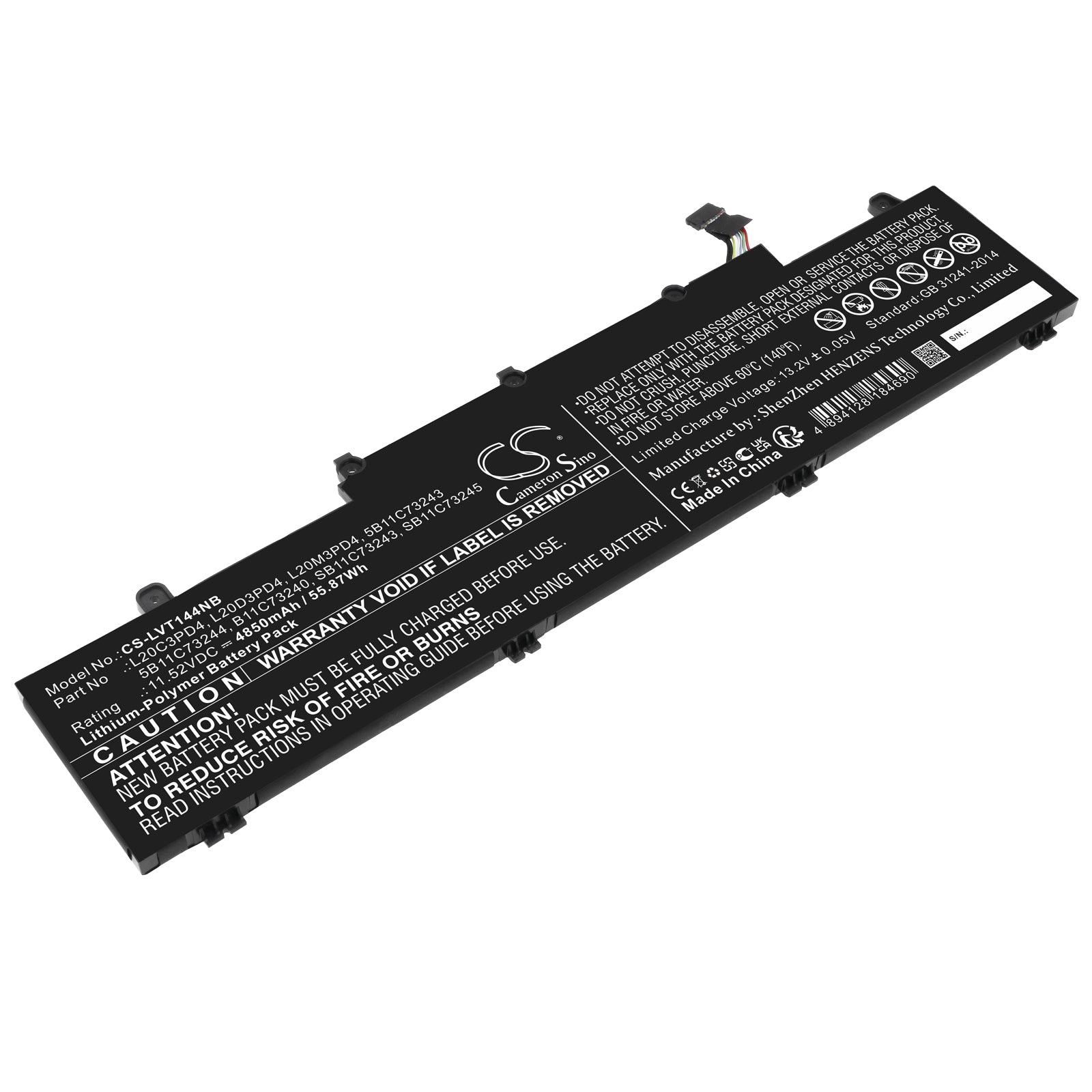 Li-Polymer, Notebook, Laptop Battery fits Lenovo Thinkpad E14 Gen 3 20y7003see, Thinkpad E14 Gen 3 20y7003whv, 11.52V, 4850mAh Notebook, Laptop Cameron Sino Technology Limited